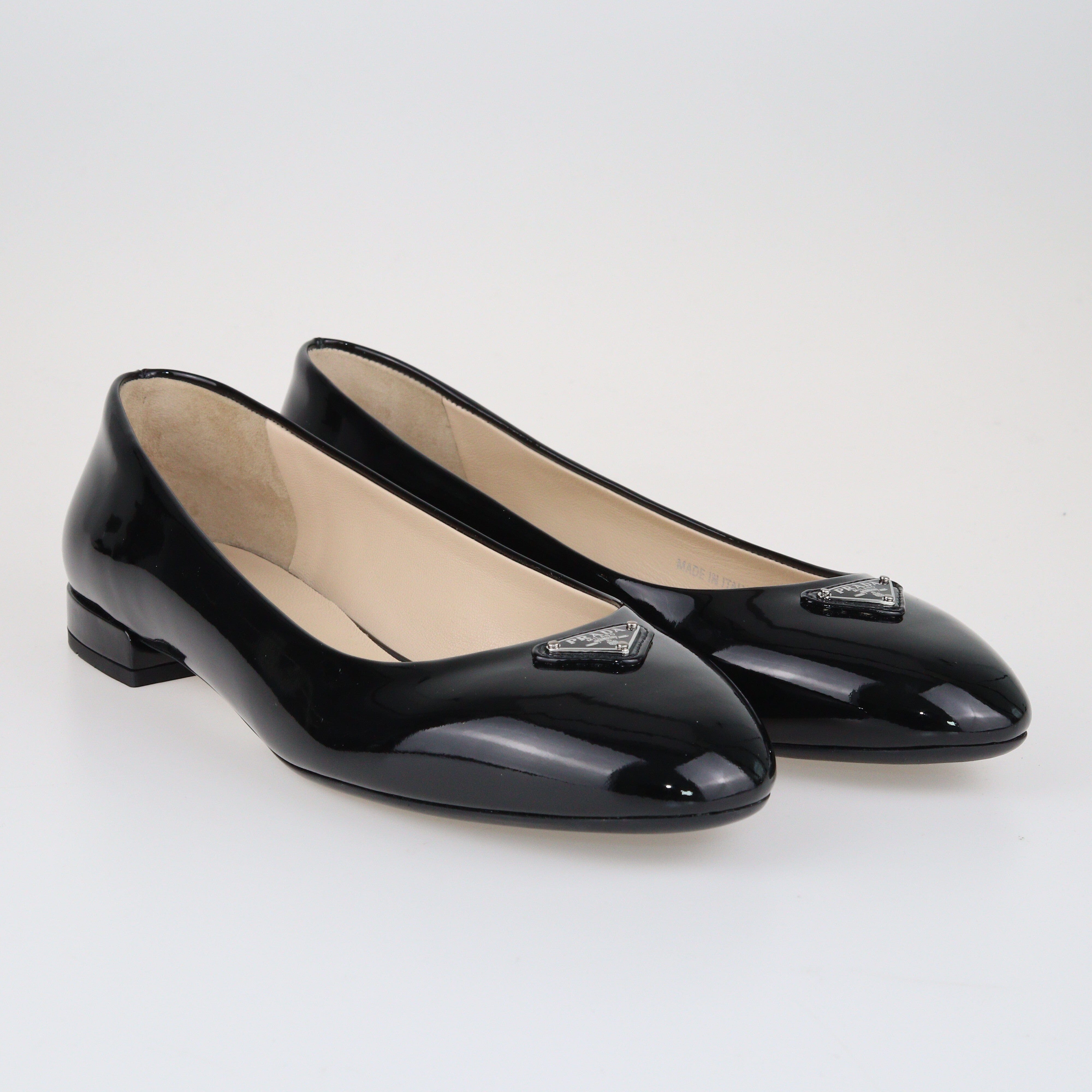 Black Ballerinas Patent Loafers Shoes Prada 