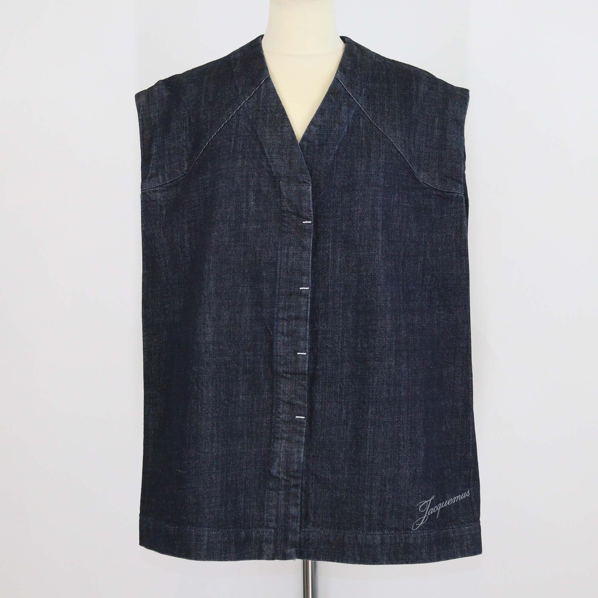 Jacquemus Blue Denim V-Neck Sleeveless Oversized Vest