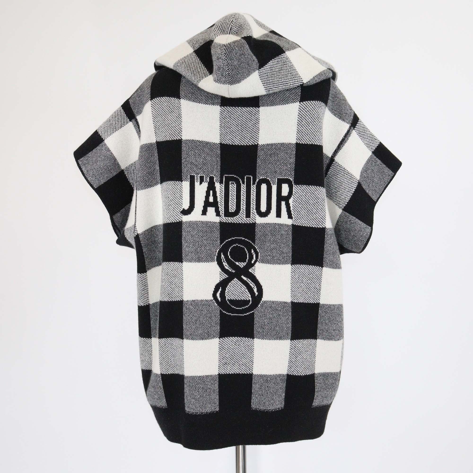 Christian Dior Black/White Cashmere Plaid J'adior 8 Intrasia Short Sleeve Hooded
