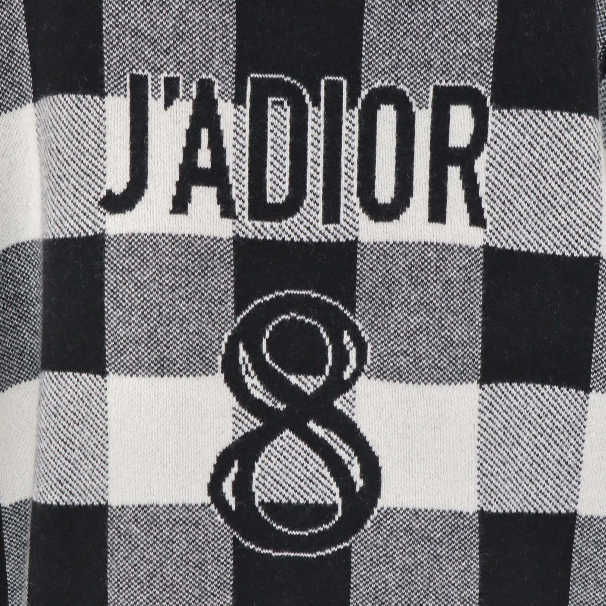 Christian Dior Black/White Cashmere Plaid J'adior 8 Intrasia Short Sleeve Hooded