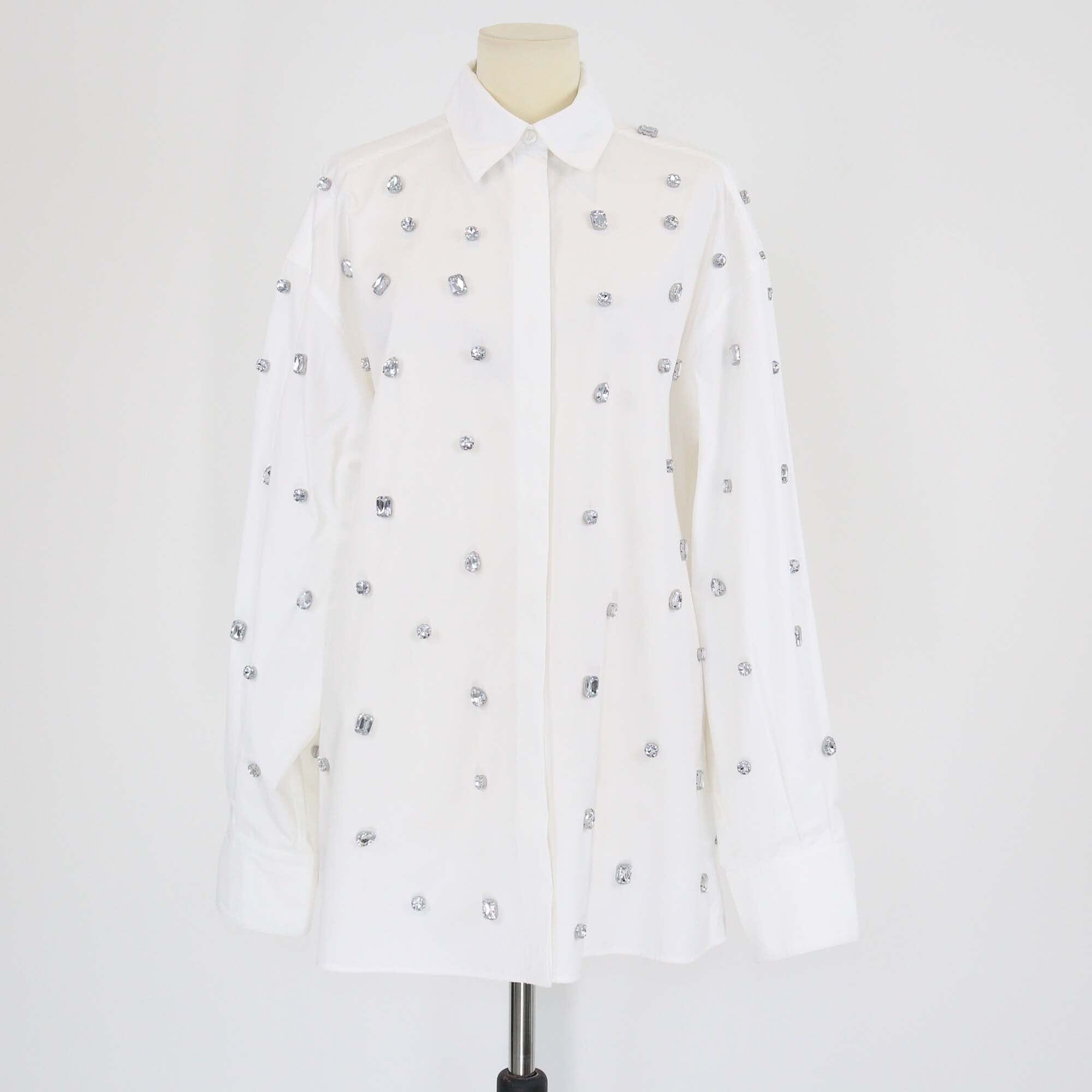 Sportmax White Large Crystal Embellished Long Sleeved Shirt Womens Sportmax