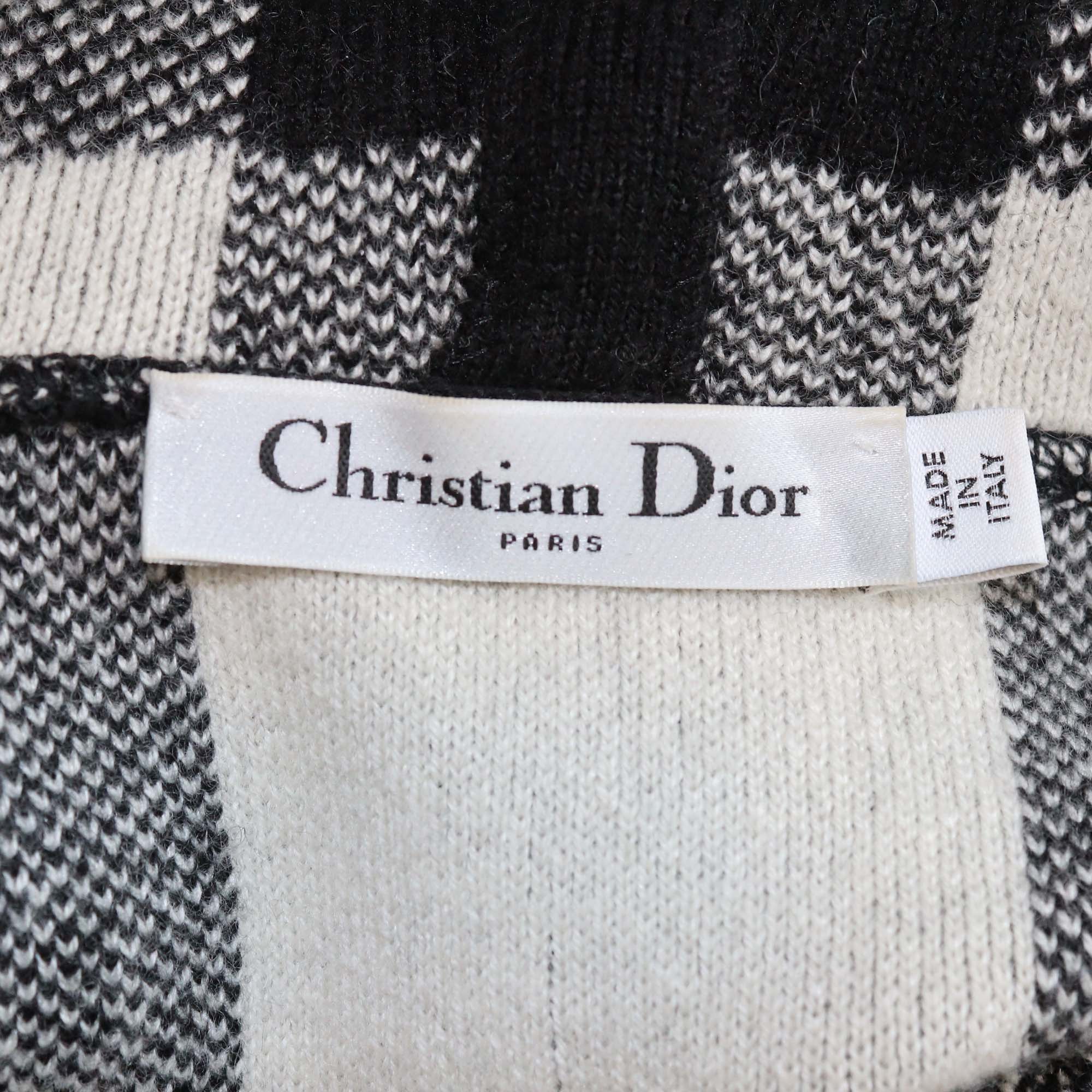 Christian Dior Black/White Cashmere Plaid J'adior 8 Intrasia Short Sleeve Hooded
