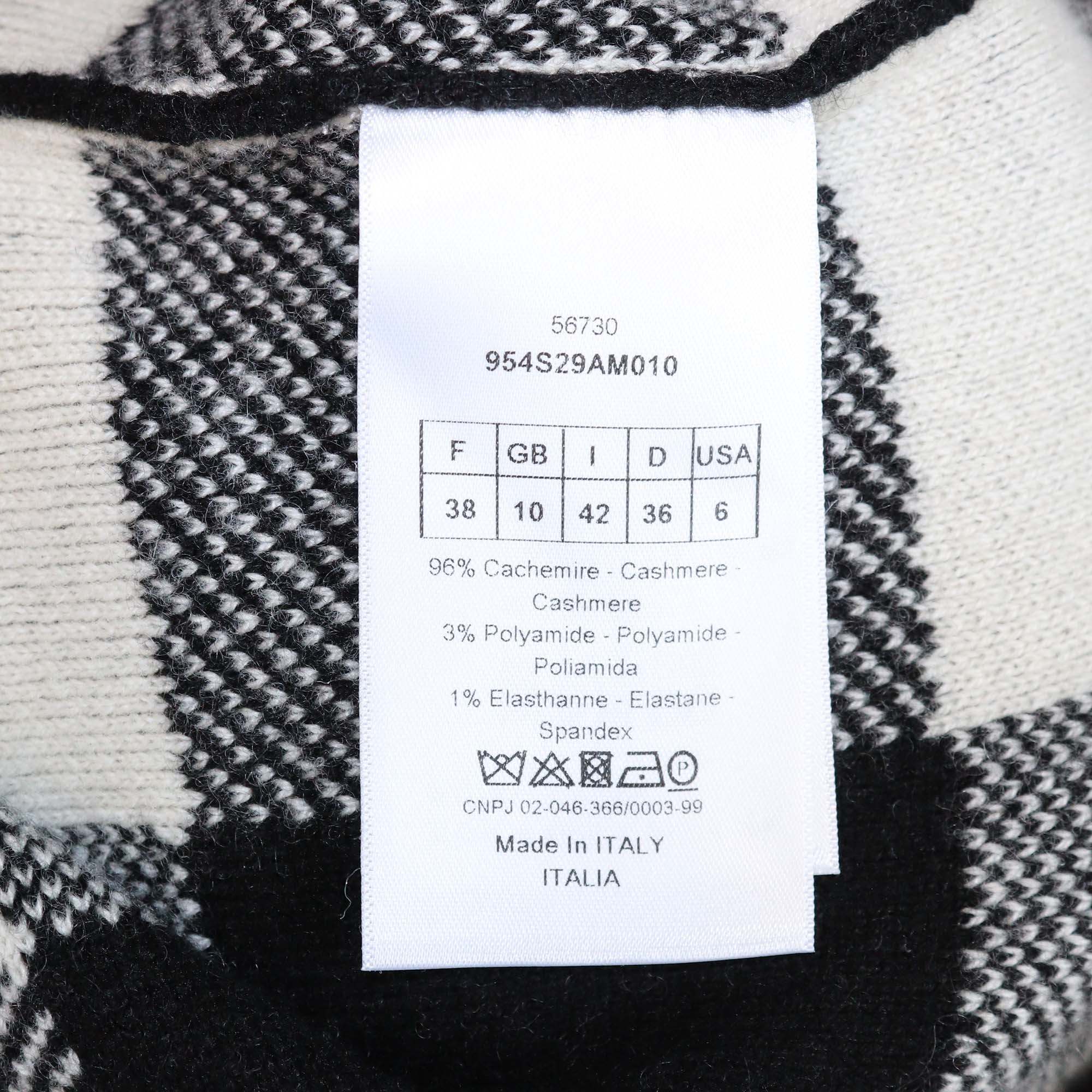 Christian Dior Black/White Cashmere Plaid J'adior 8 Intrasia Short Sleeve Hooded