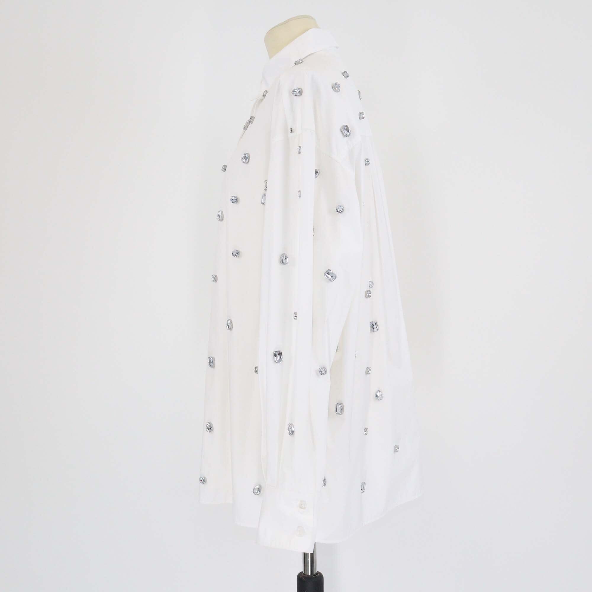 Sportmax White Large Crystal Embellished Long Sleeved Shirt Womens Sportmax