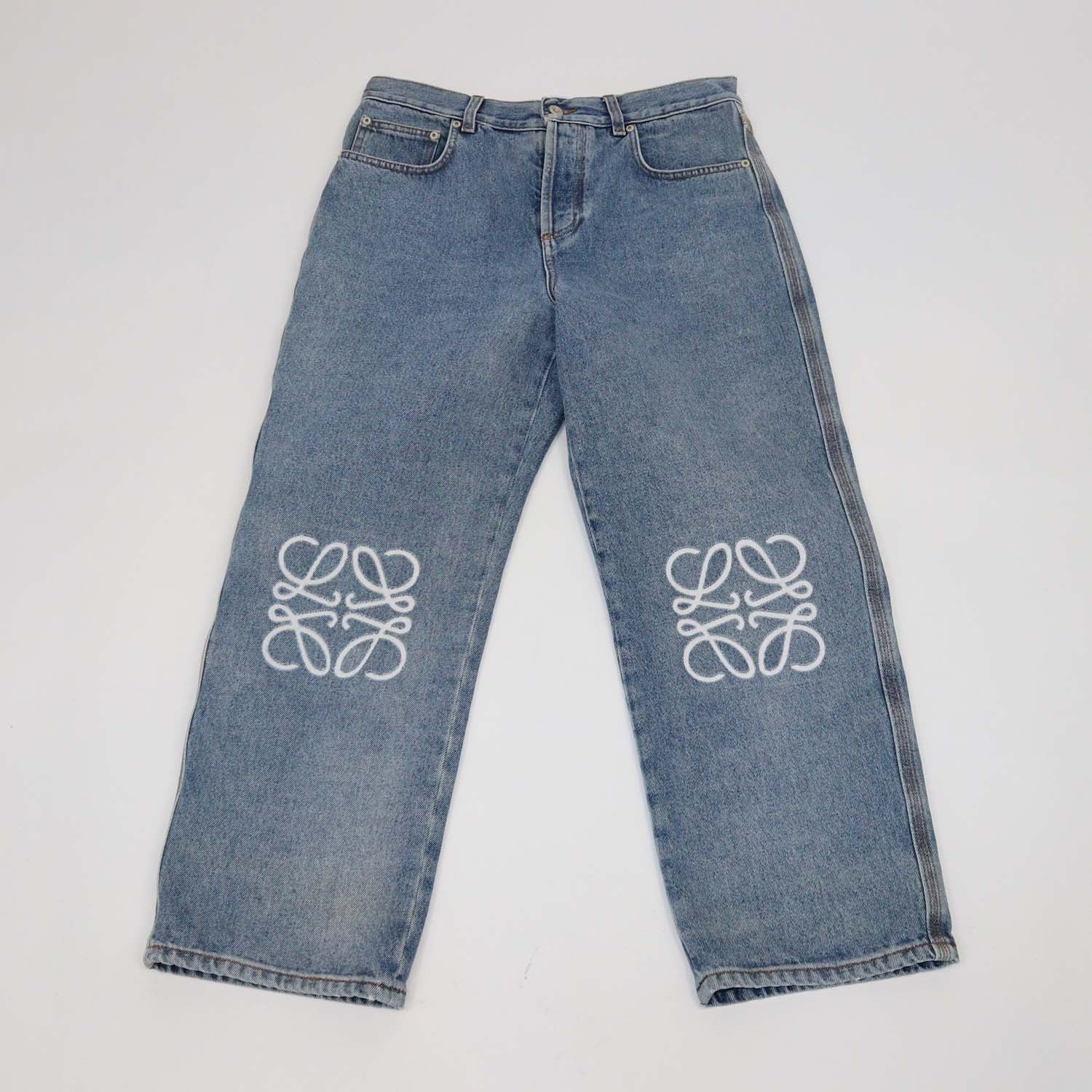 Loewe Wash Blue Denim Anagram Baggy Pants