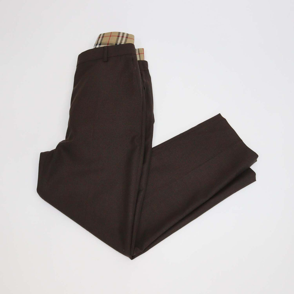 Burberry Brown Wool Check Layered Pants