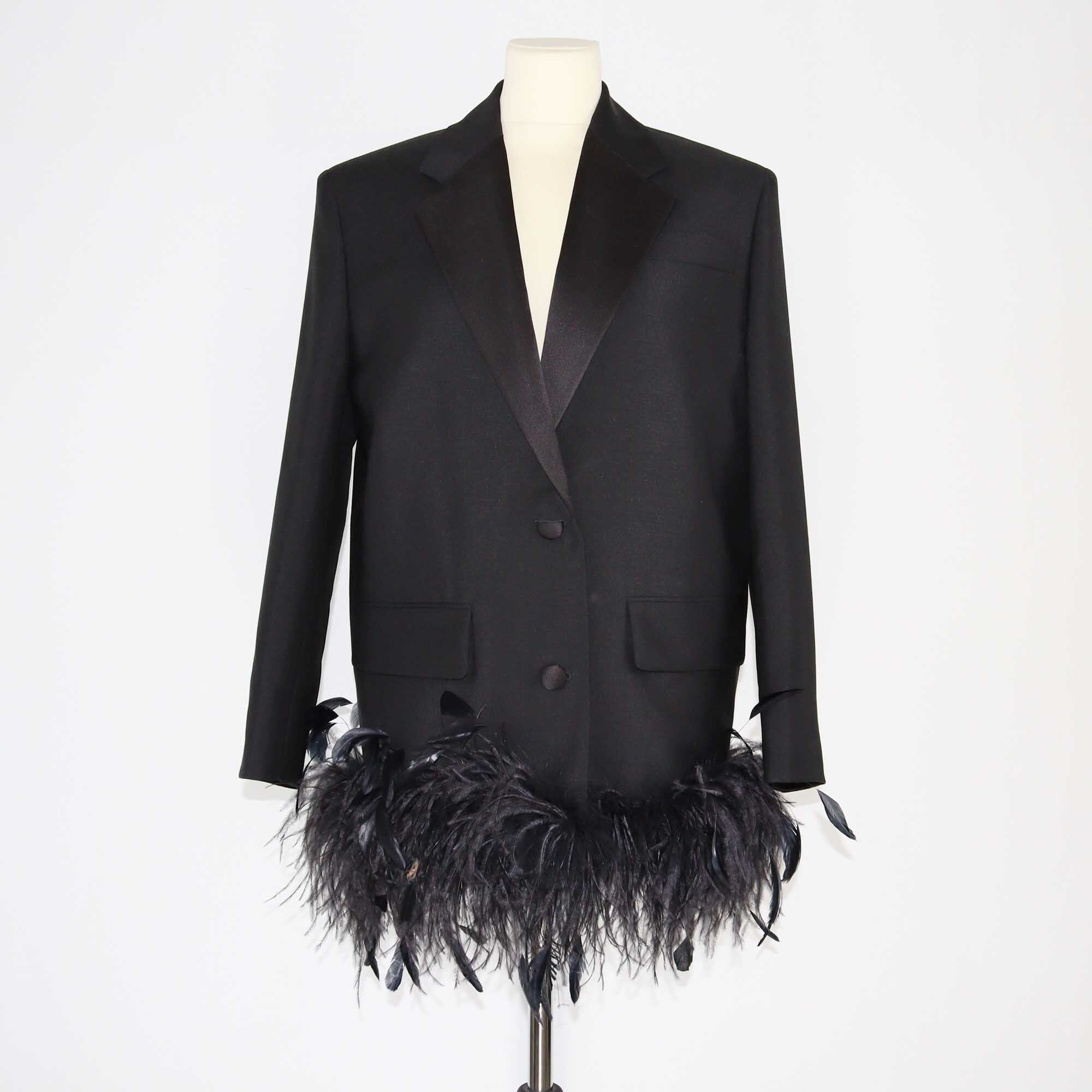 Prada Black Feather Trimmed Jacket Clothing Prada