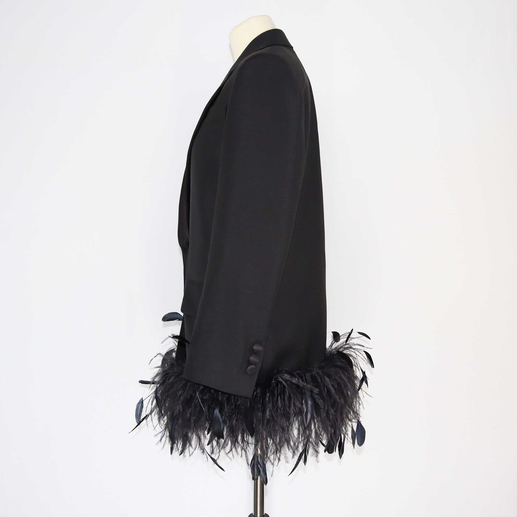 Prada Black Feather Trimmed Jacket Clothing Prada
