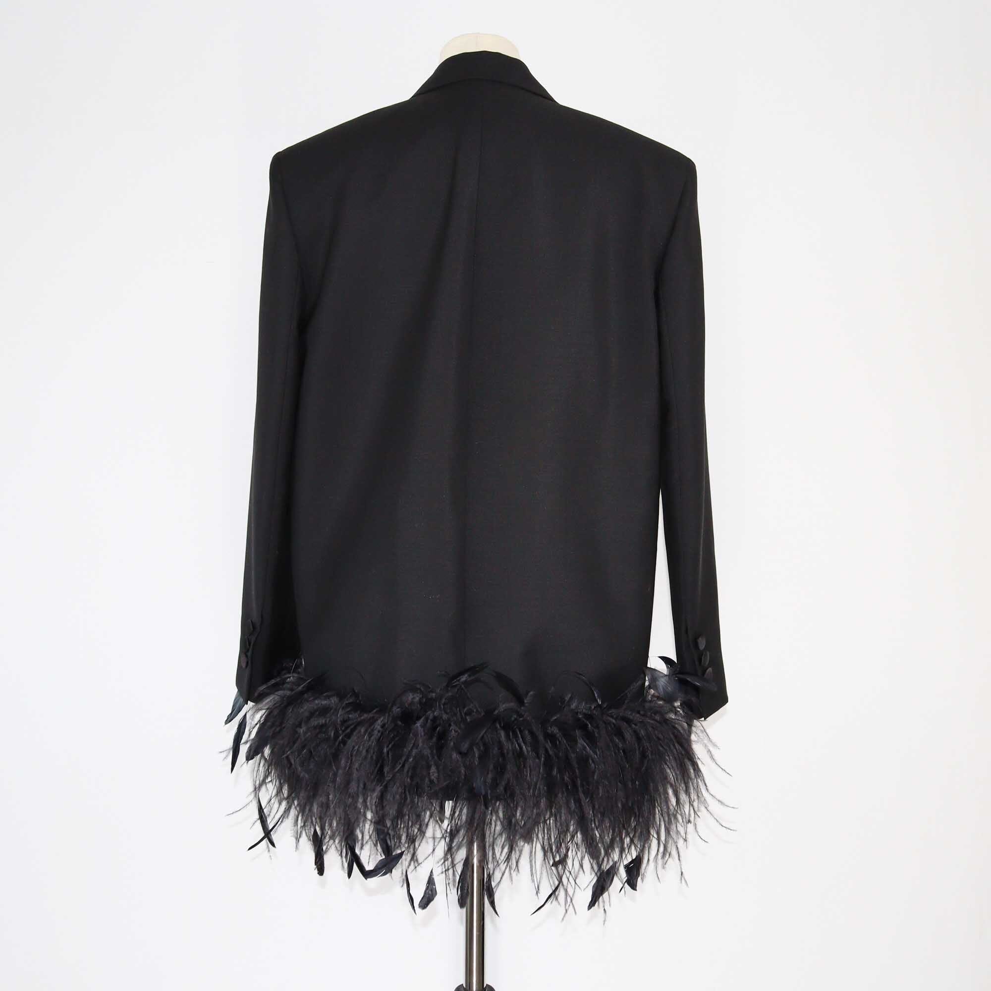 Prada Black Feather Trimmed Jacket Clothing Prada
