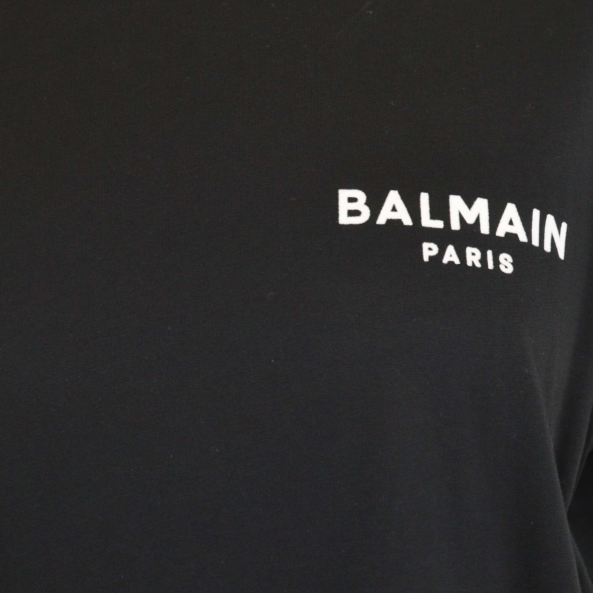 Balmain Black Logo Print Crew Neck Cap Sleeve T-Shirt Womens Balmain
