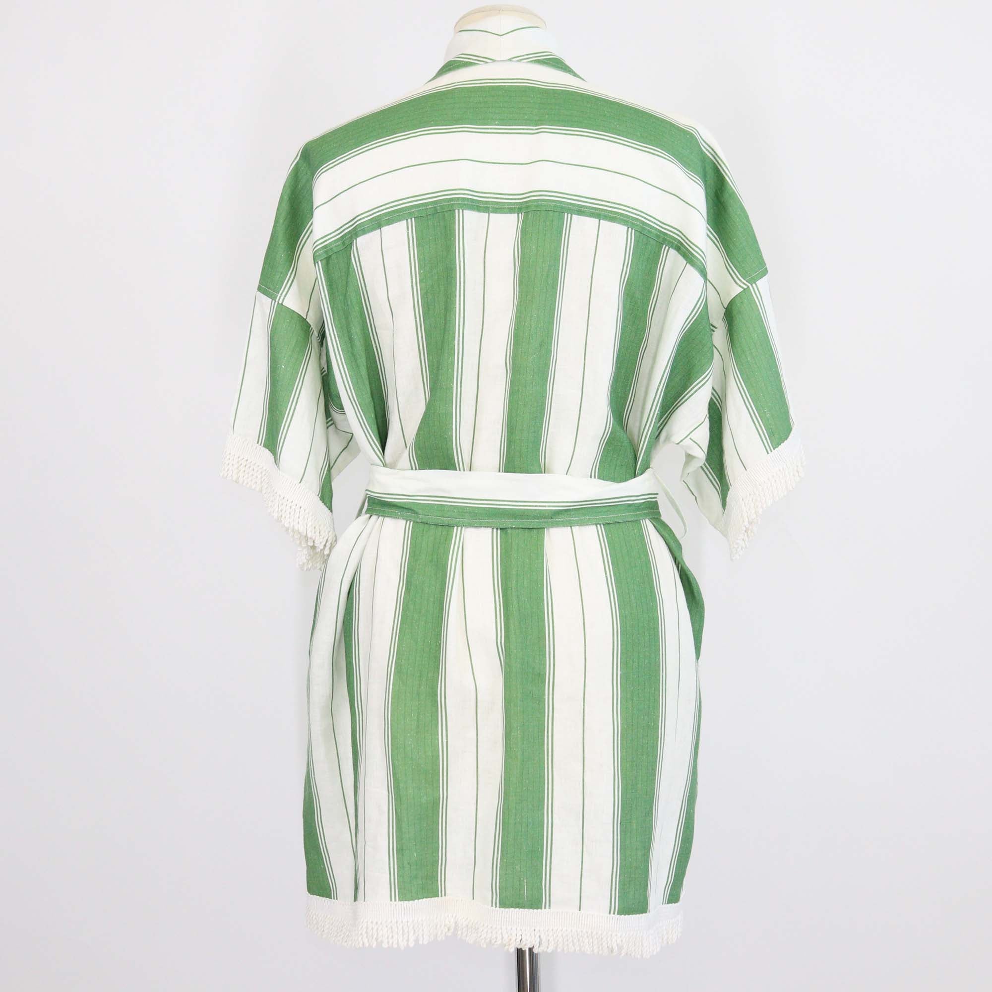 Oraton Green/White Deckchair Striped Linen Mini Robe