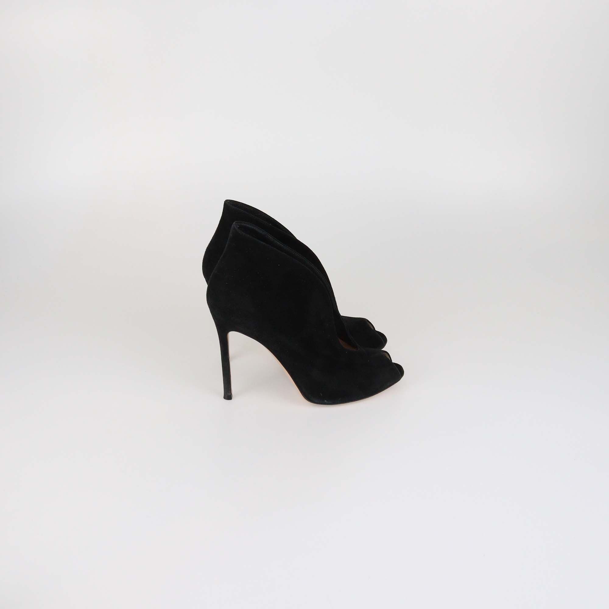 Gianvito Rossi Black Suede Vamp Peep Toe Booties