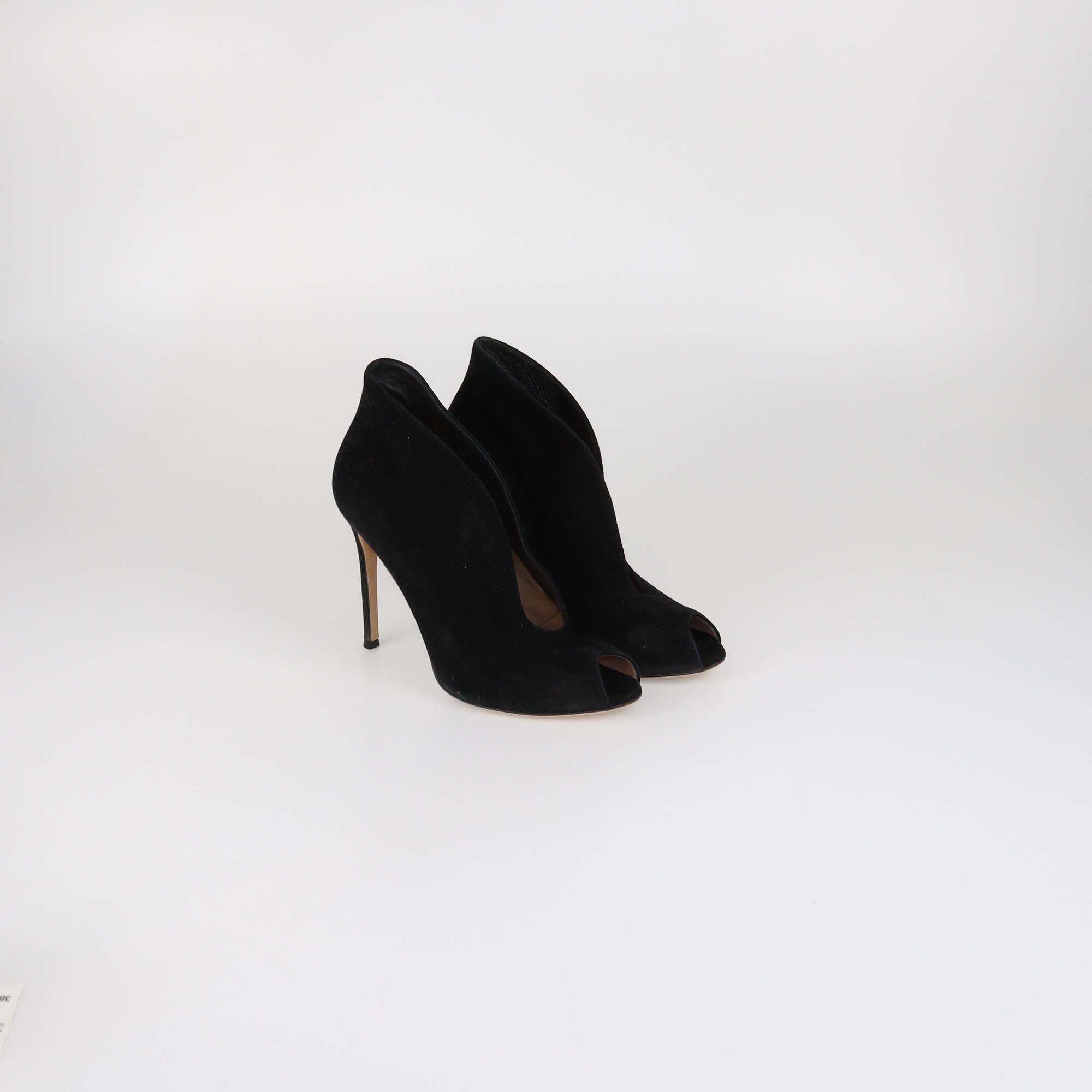 Gianvito Rossi Black Suede Vamp Peep Toe Booties