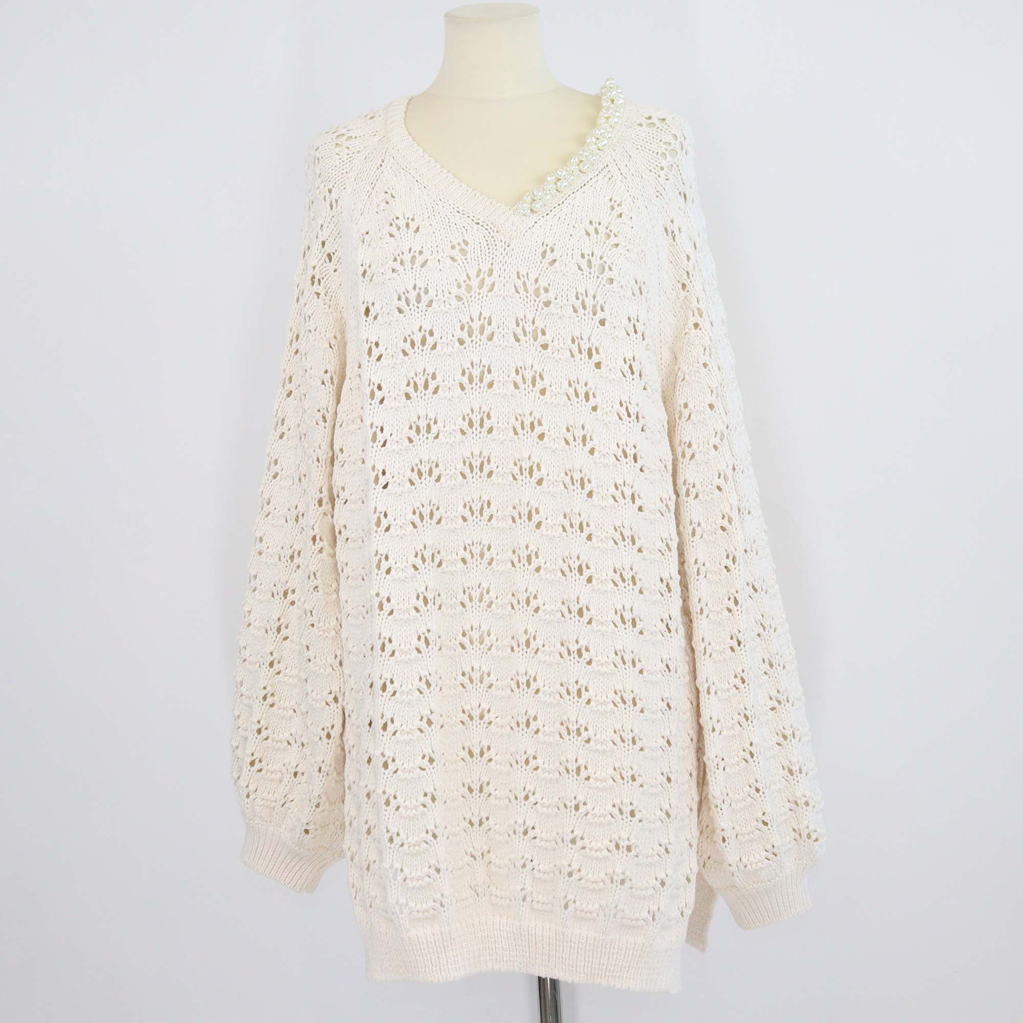 Simone Rocha Beige Crochet Cotton Knit V Neck Sweater