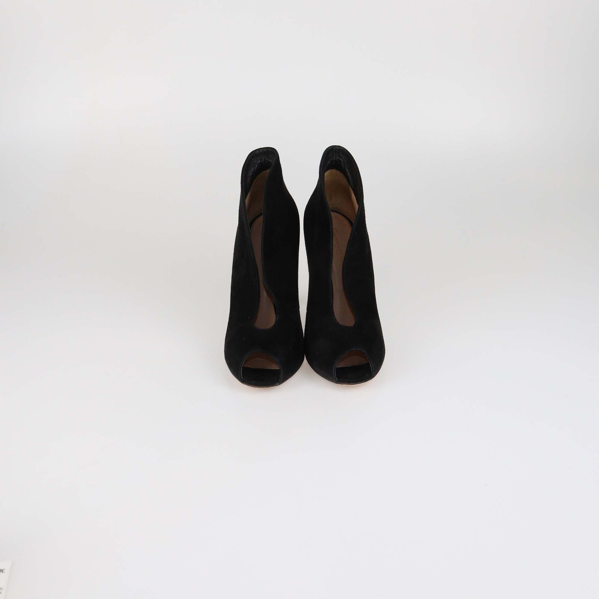 Gianvito Rossi Black Suede Vamp Peep Toe Booties