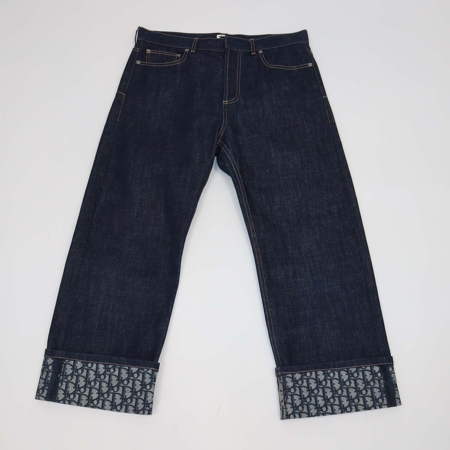 Christian Dior Dark Blue Denim Oblique Cuffed Hem Pants
