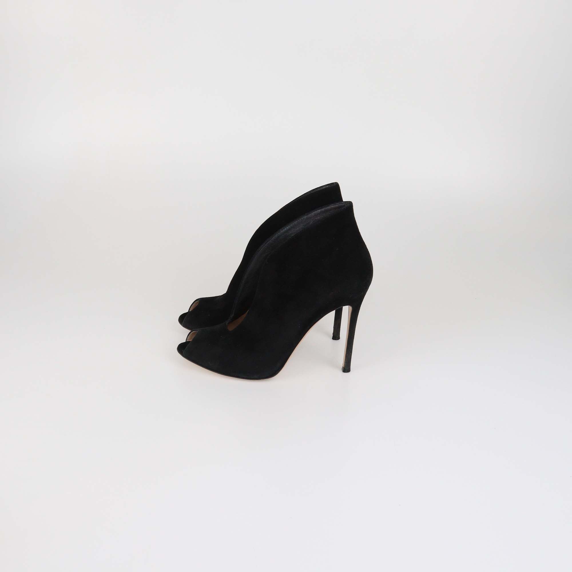 Gianvito Rossi Black Suede Vamp Peep Toe Booties