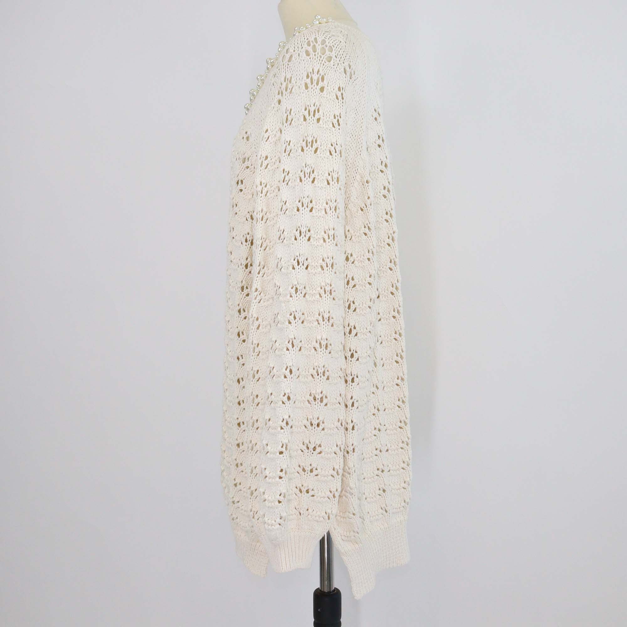 Simone Rocha Beige Crochet Cotton Knit V Neck Sweater