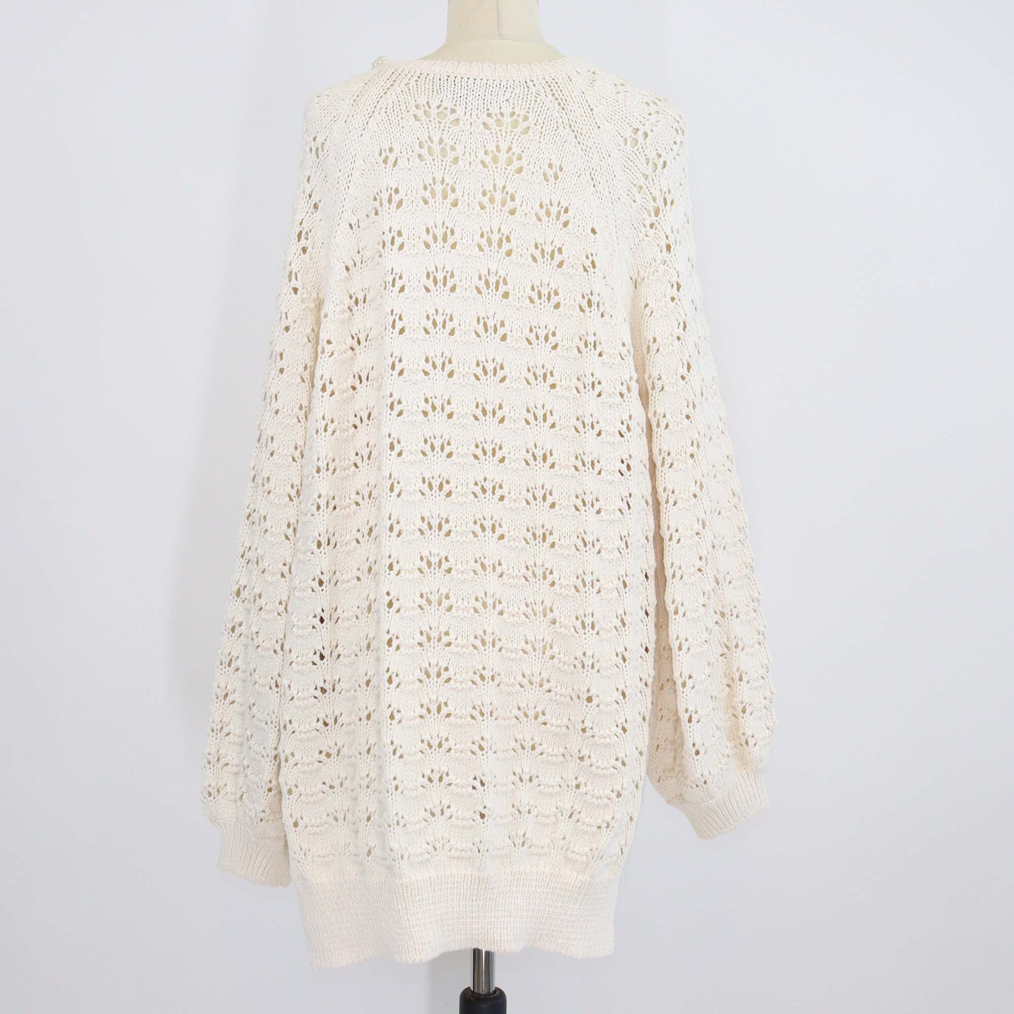 Simone Rocha Beige Crochet Cotton Knit V Neck Sweater
