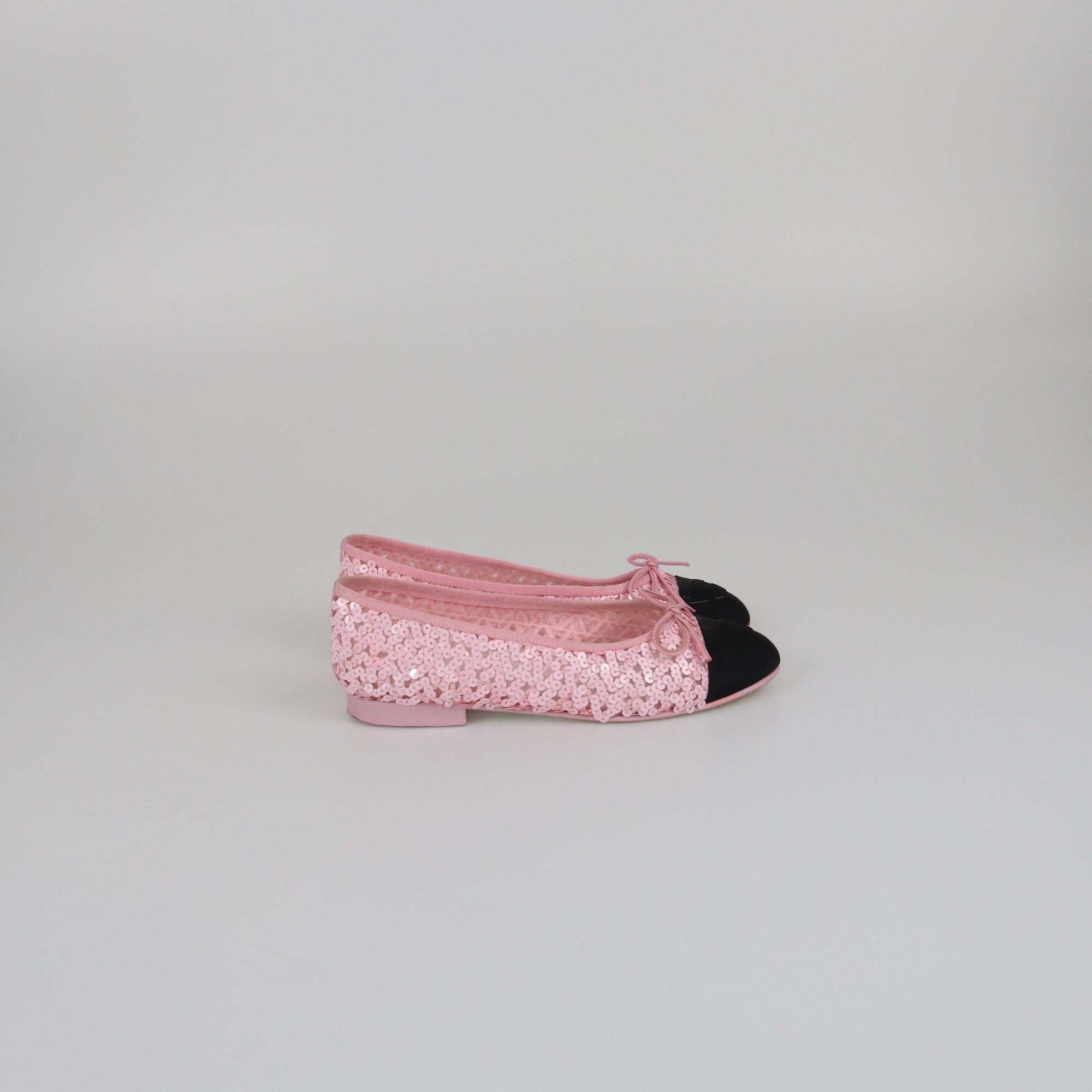 Chanel Pink/Black Bow Cap Toe Flats Womens Chanel