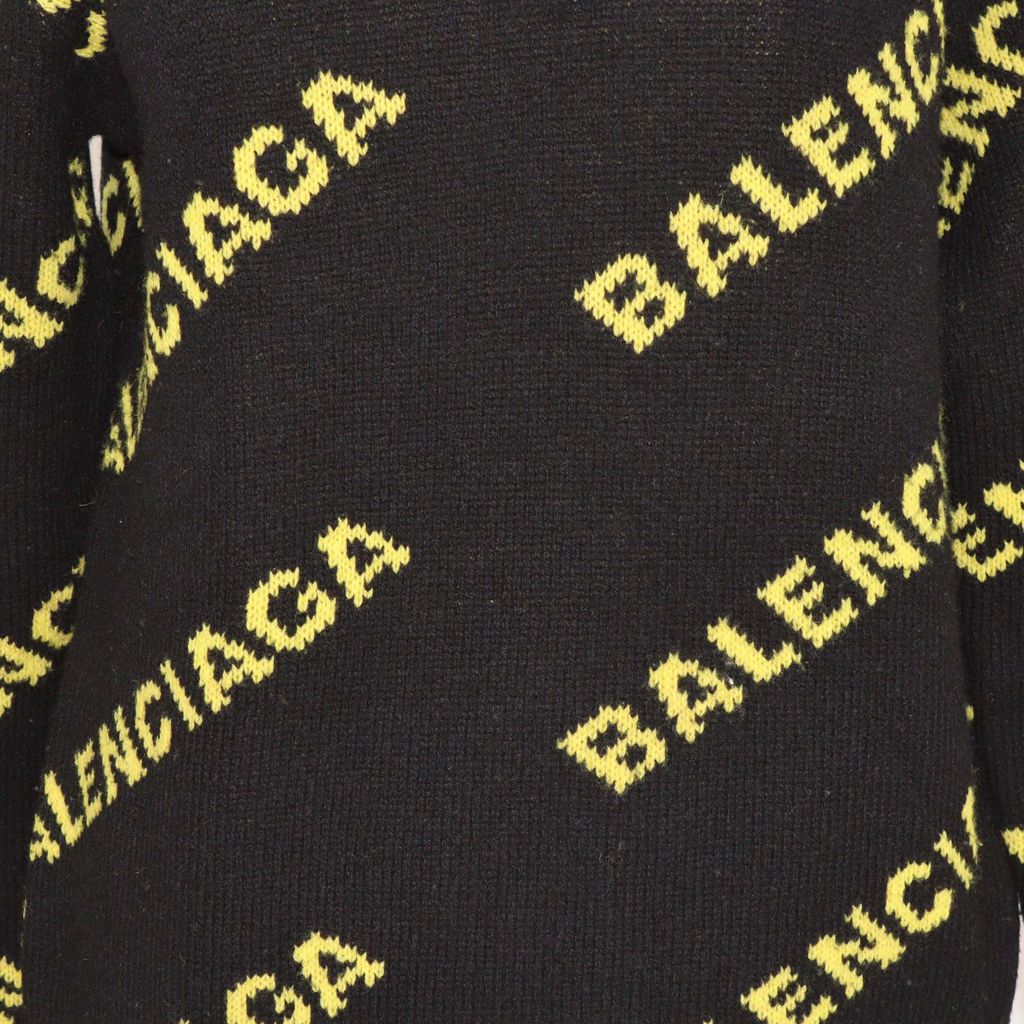 Balenciaga Black/Yellow Wool Knitted Logo All Over Sweater