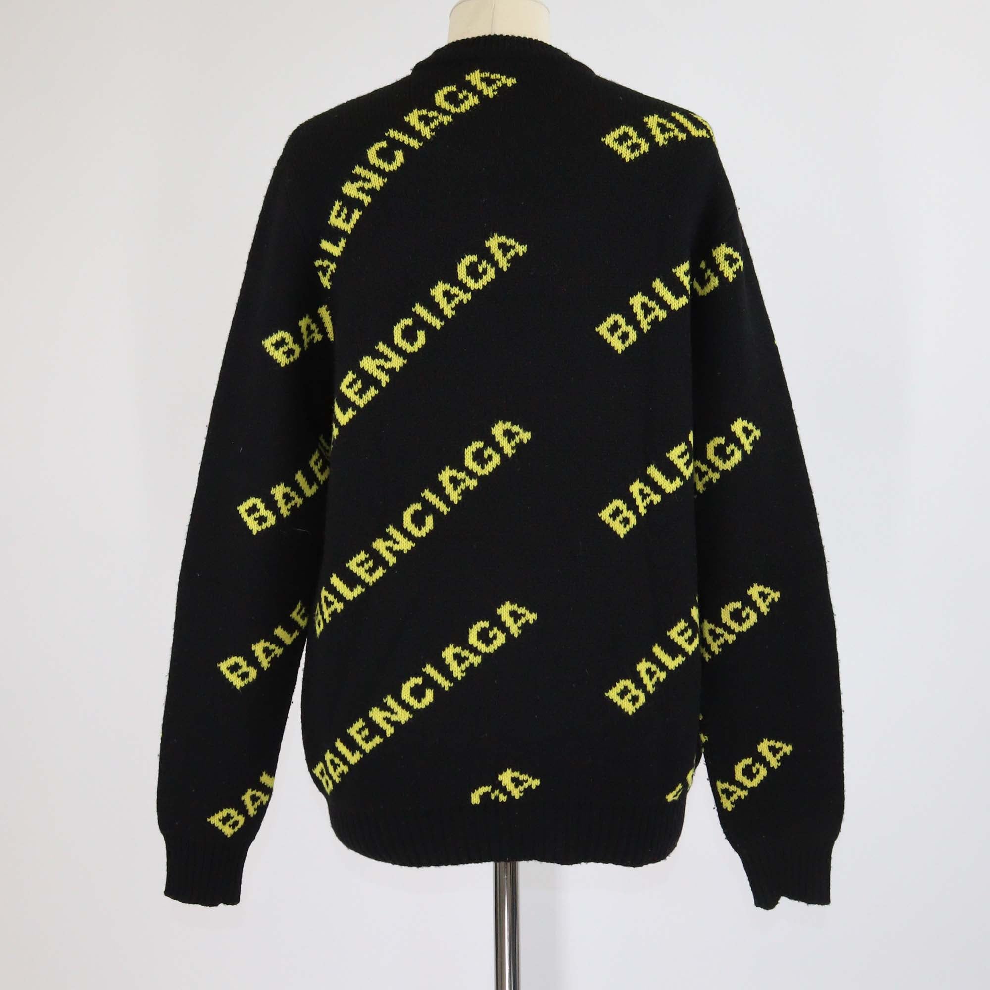 Balenciaga Black/Yellow Wool Knitted Logo All Over Sweater