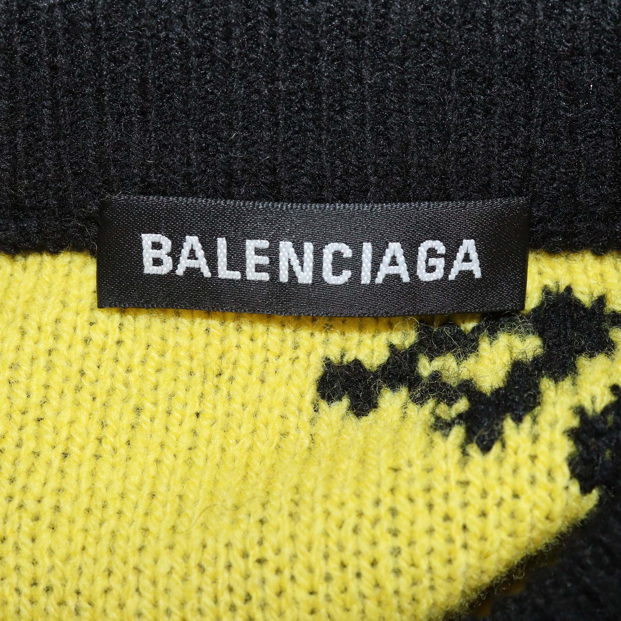 Balenciaga Black/Yellow Wool Knitted Logo All Over Sweater