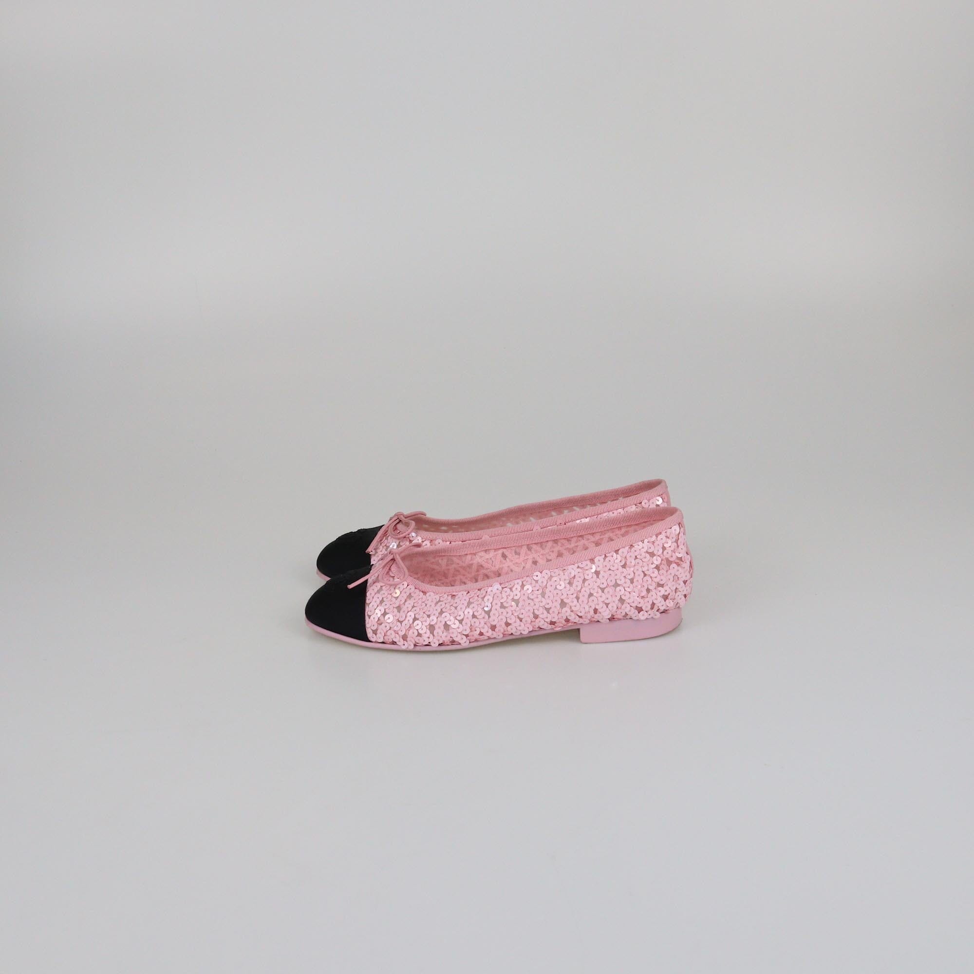 Chanel Pink/Black Bow Cap Toe Flats Womens Chanel