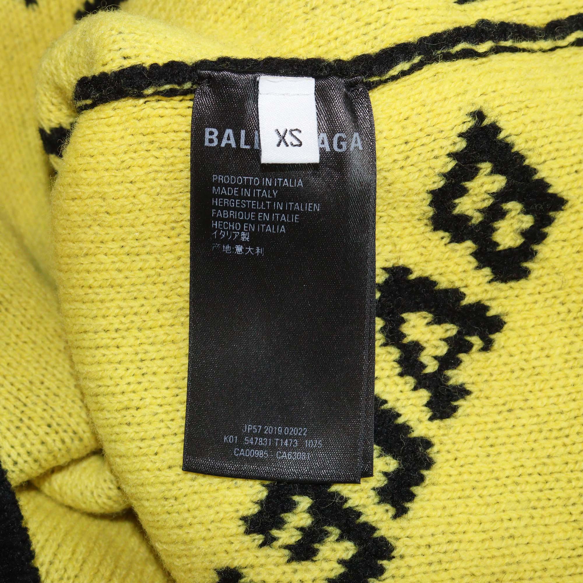 Balenciaga Black/Yellow Wool Knitted Logo All Over Sweater