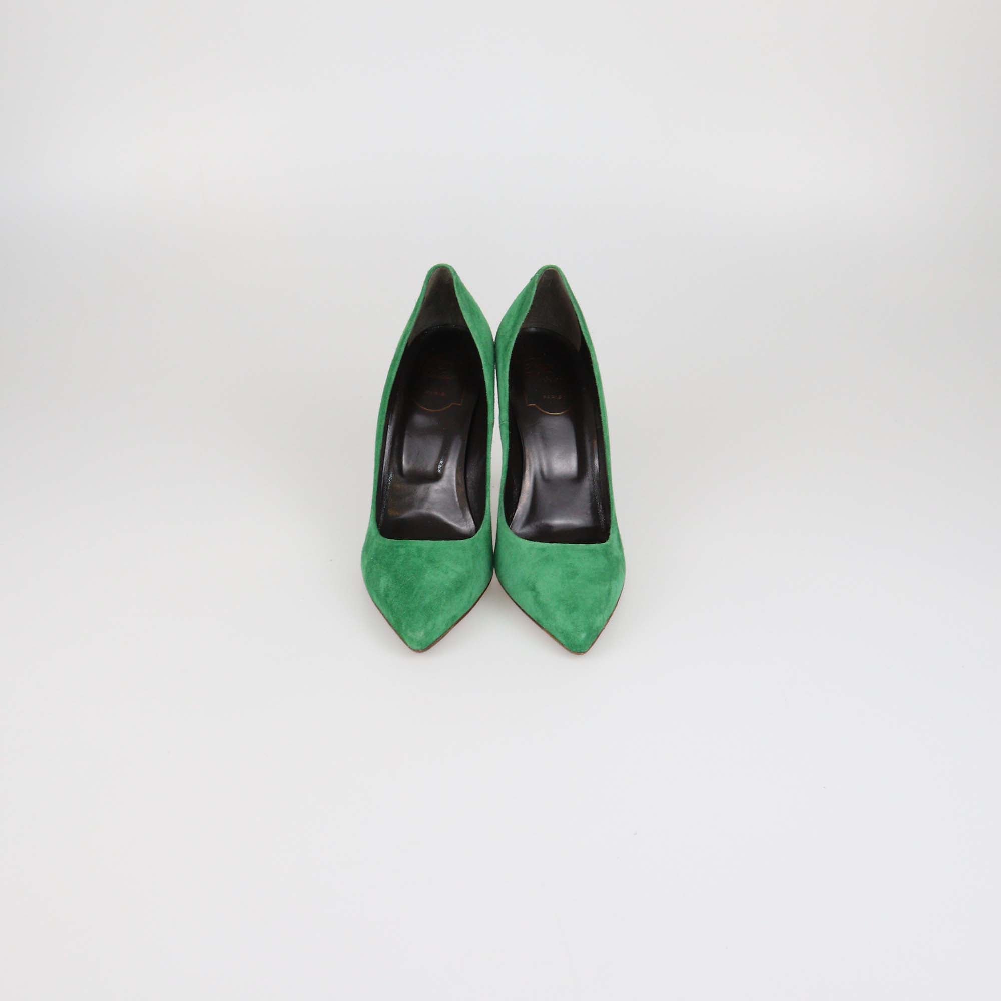 Roger Vivier Green Suede Pointed Toe Pumps
