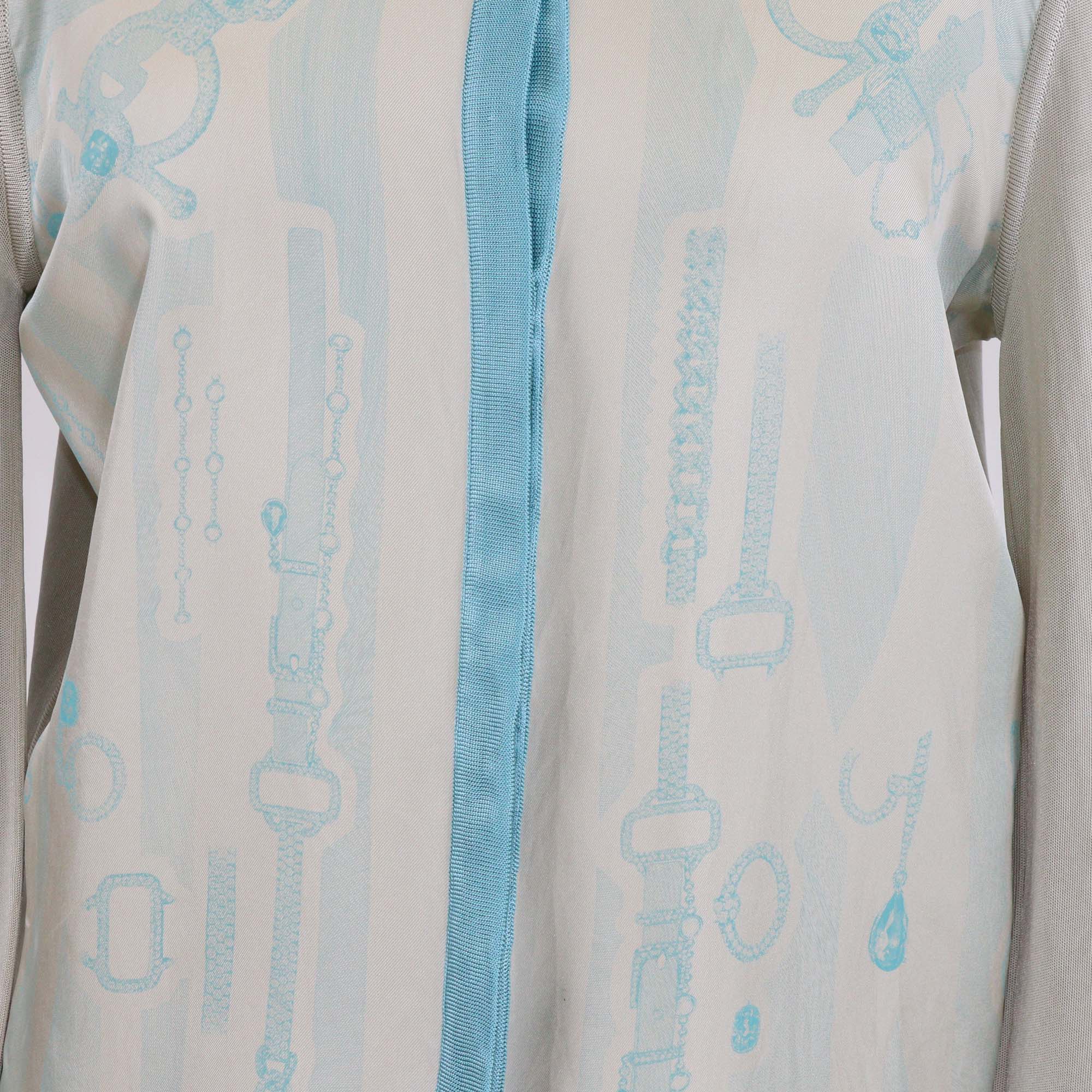 Hermes Blue/Beige Silk Planche d'Etude Print Button-Up Long Sleeve Cardigan
