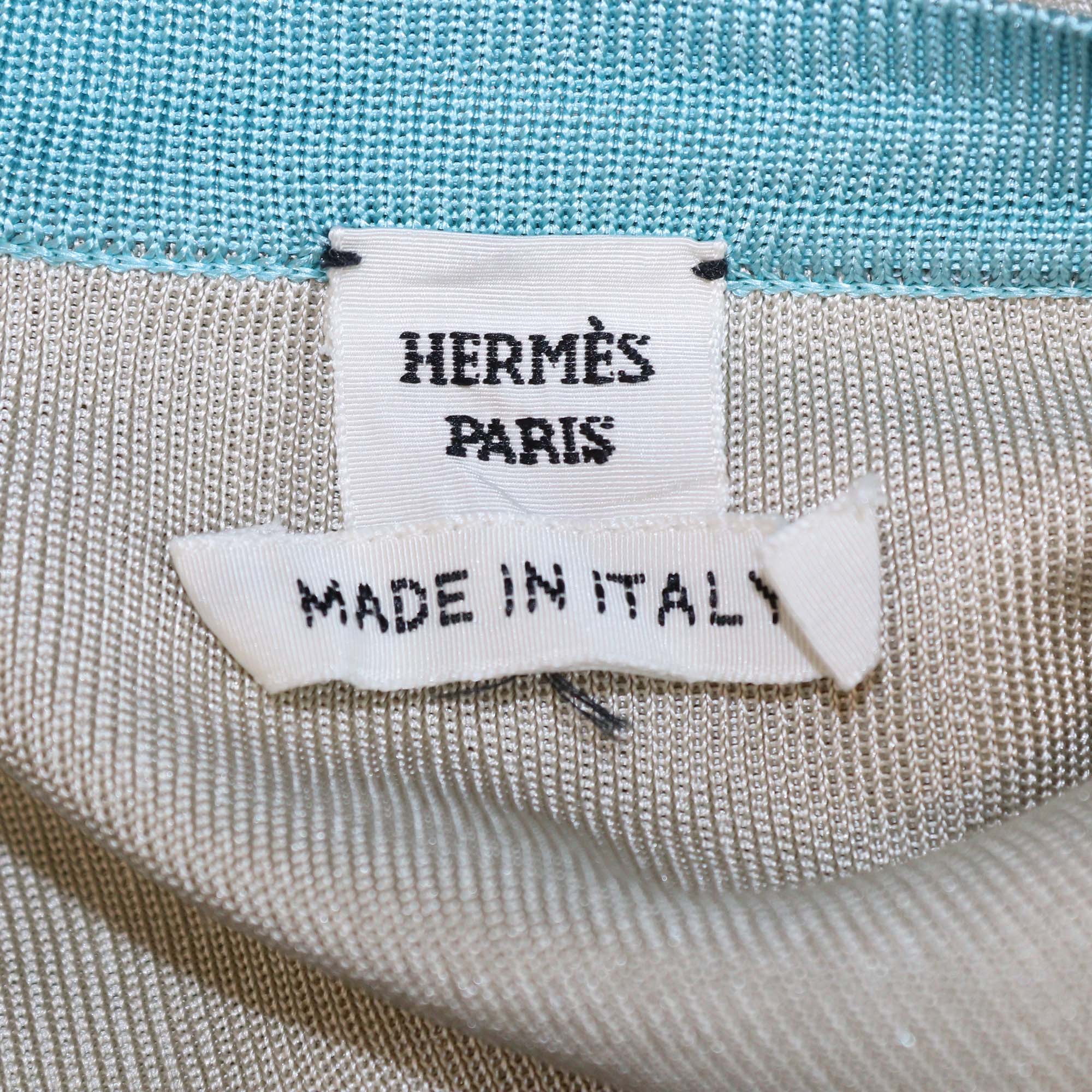 Hermes Blue/Beige Silk Planche d'Etude Print Button-Up Long Sleeve Cardigan