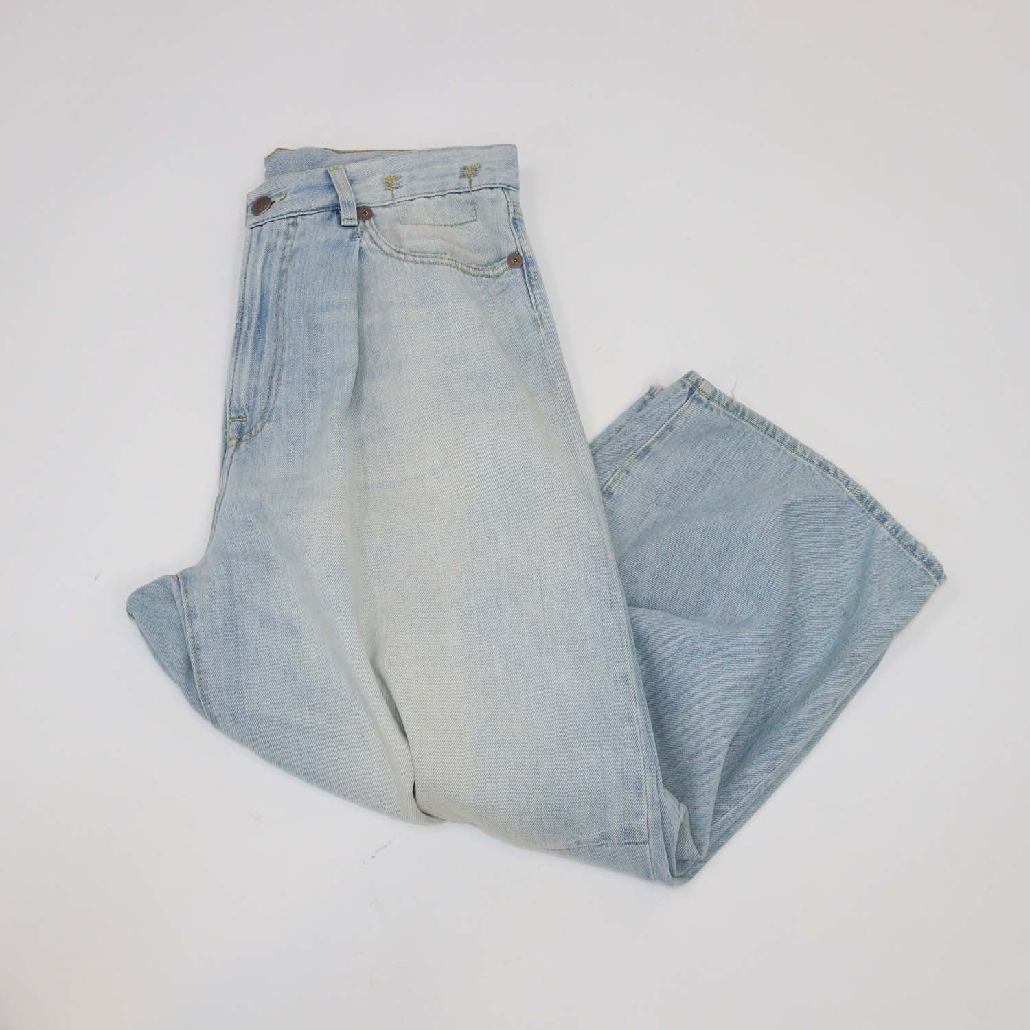 R13 Toni Blue Denim Crop Wide Leg Pants