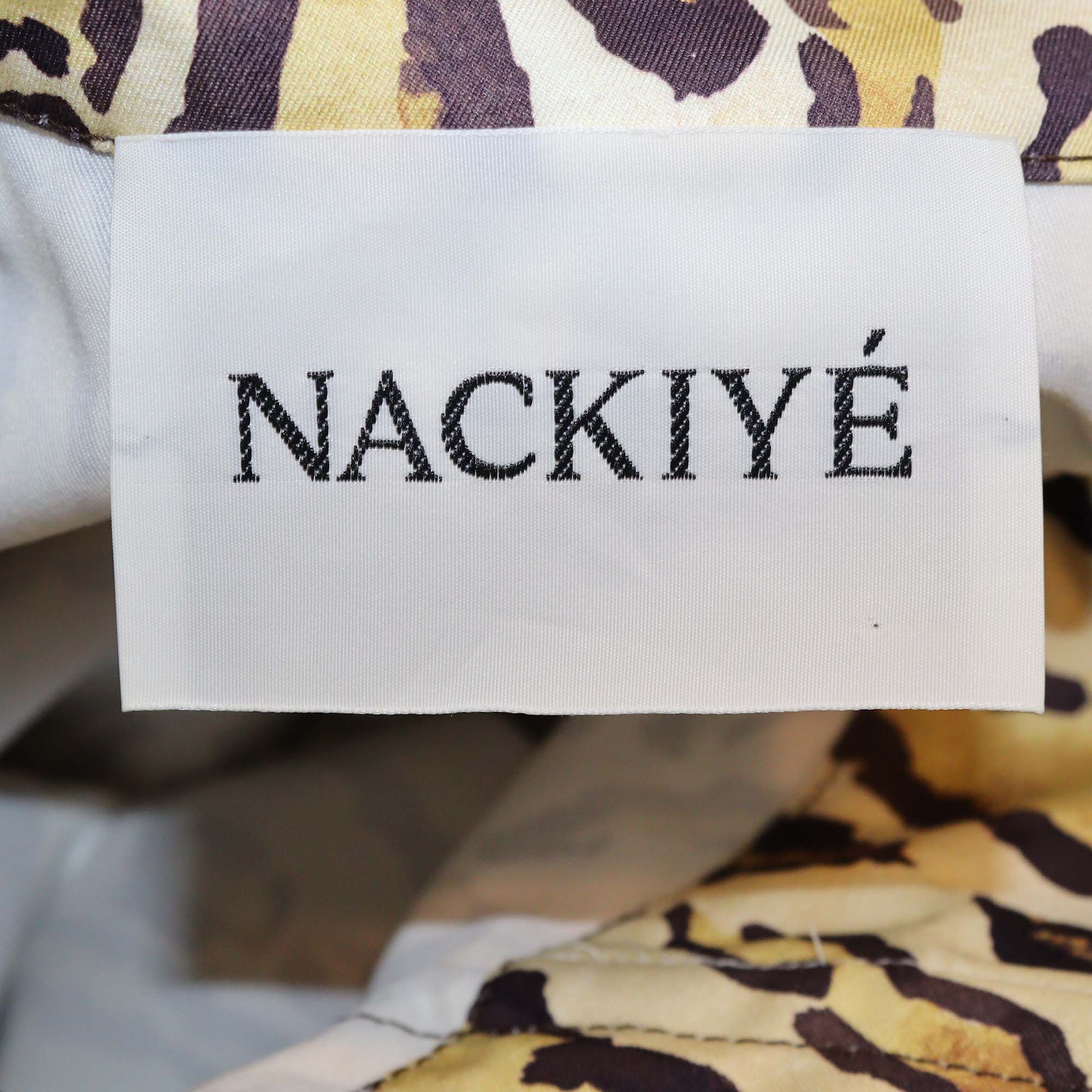 Nackiye Yellow/Brown Cotton Leopard Print Fisherman Coat