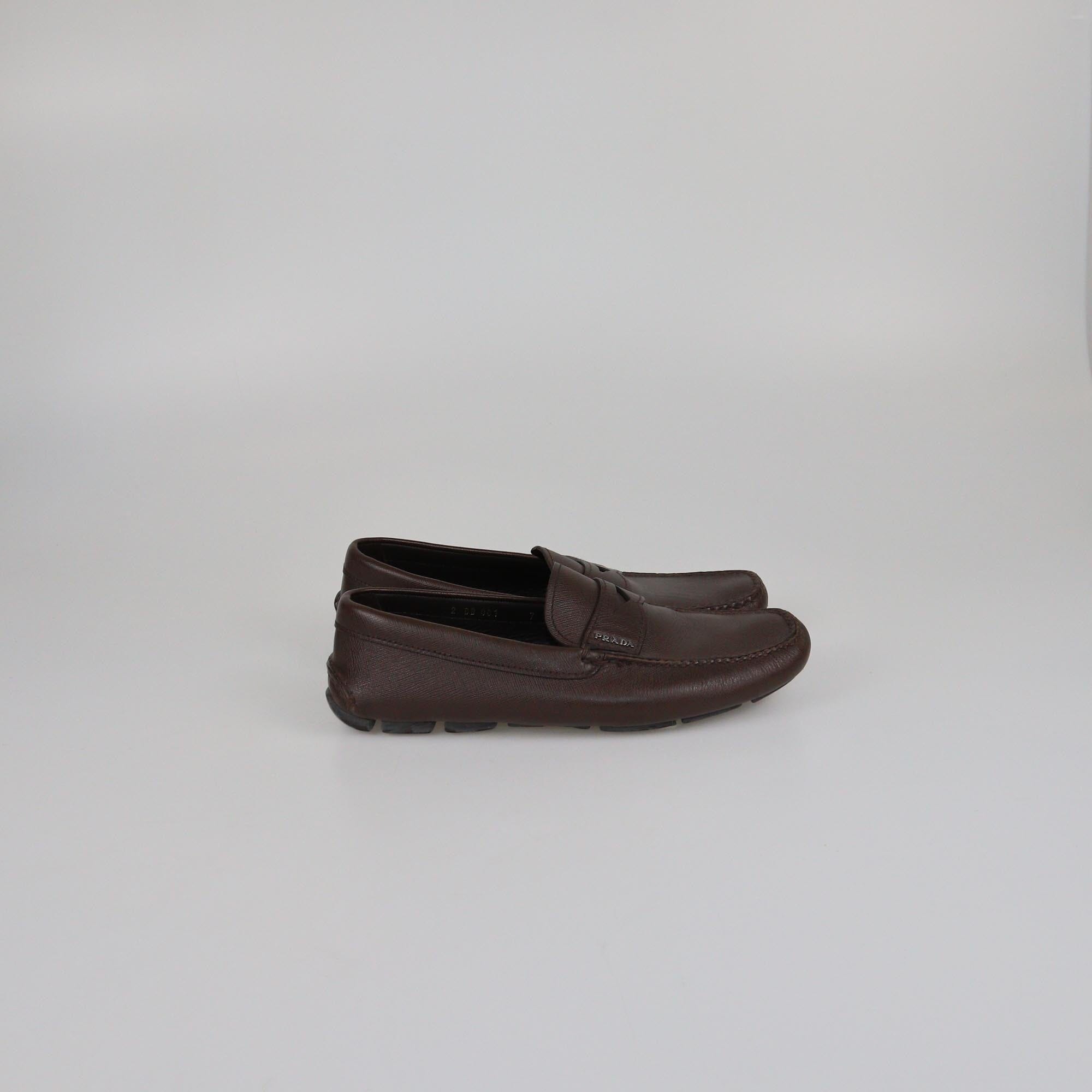 Prada Brown Slip On Loafers Mens Prada