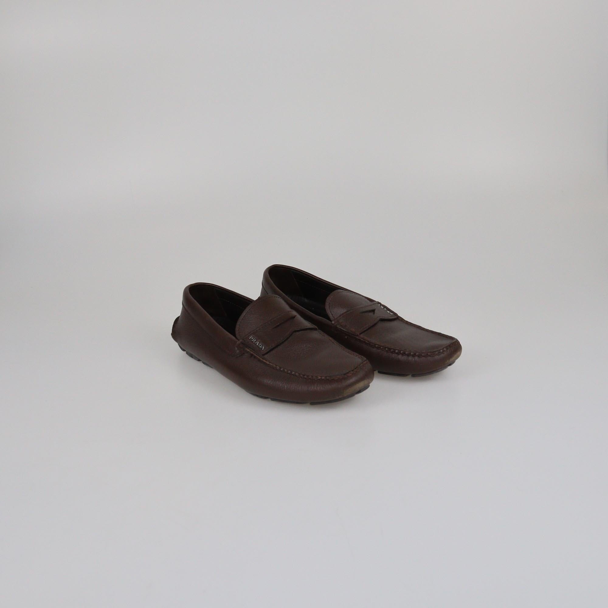 Prada Brown Slip On Loafers Mens Prada