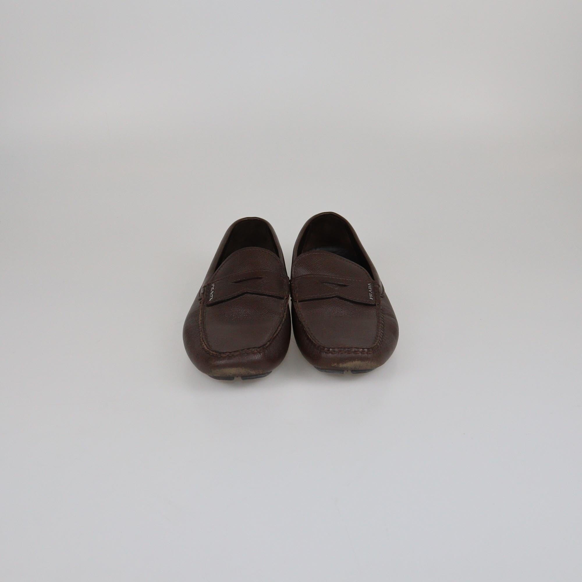 Prada Brown Slip On Loafers Mens Prada