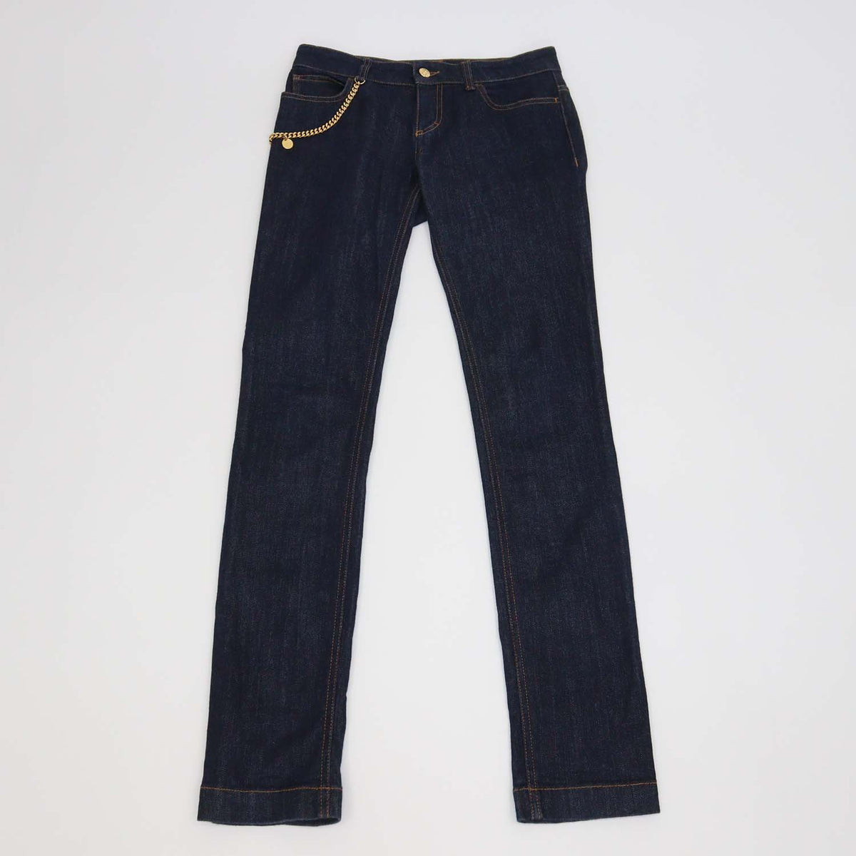Gucci Dark Blue Denim Chain Detail Skinny Pants