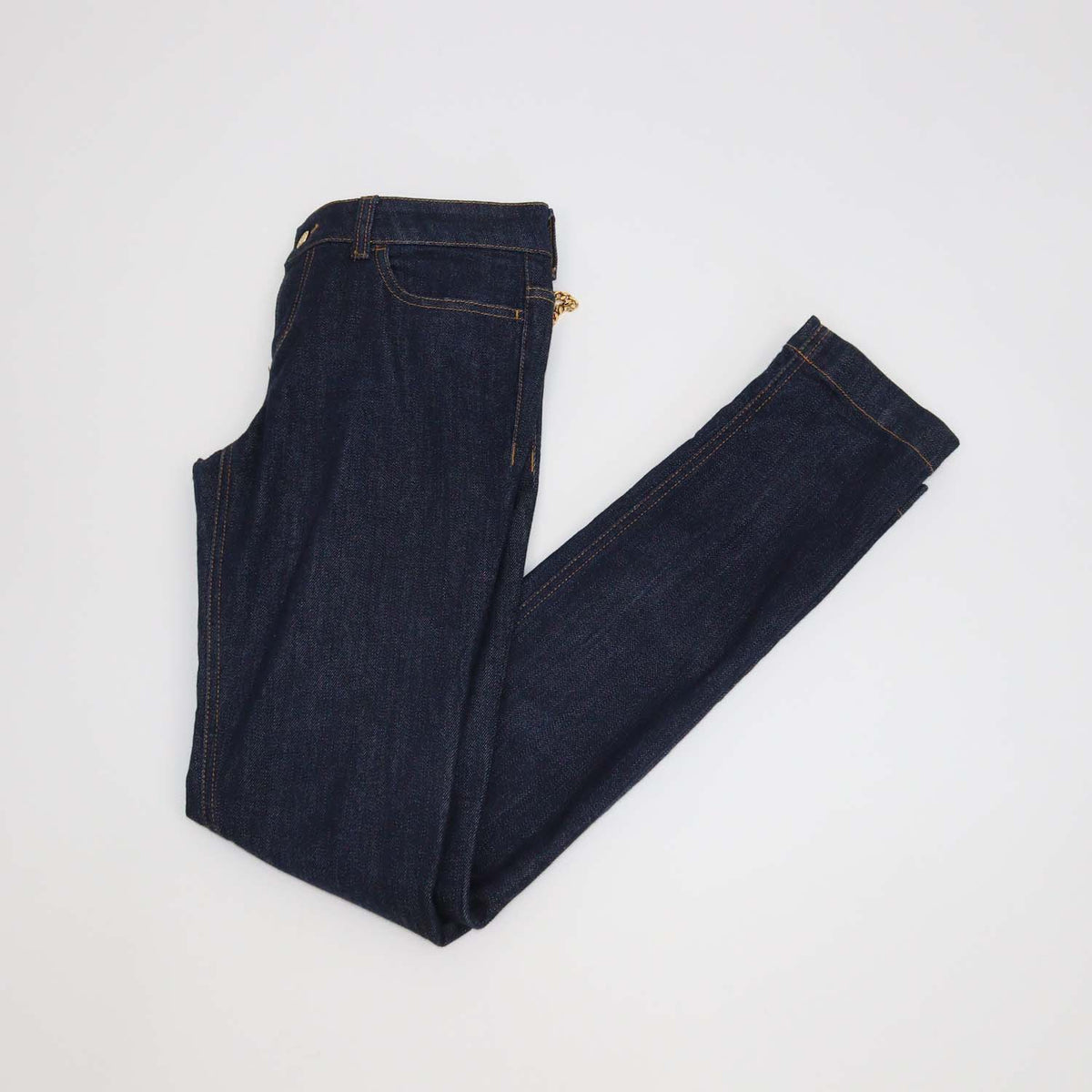 Gucci Dark Blue Denim Chain Detail Skinny Pants