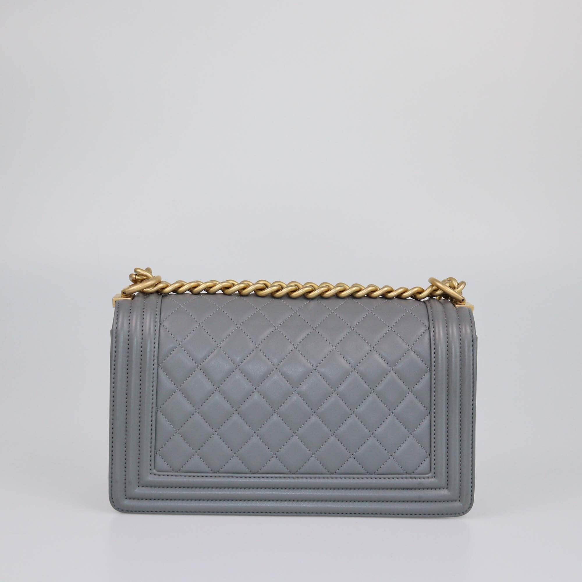 Chanel Grey Quilted Medium Boy Flap Bag Womens Chanel