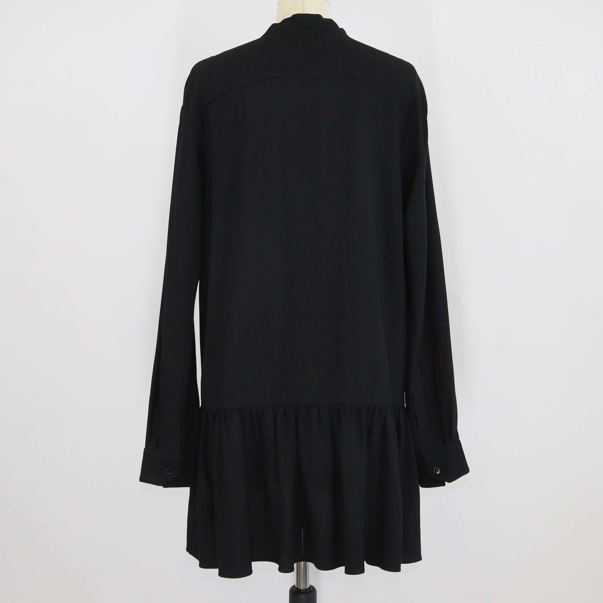Saint Laurent Black Crepe Neck Tie Detailed Long Sleeve Dress