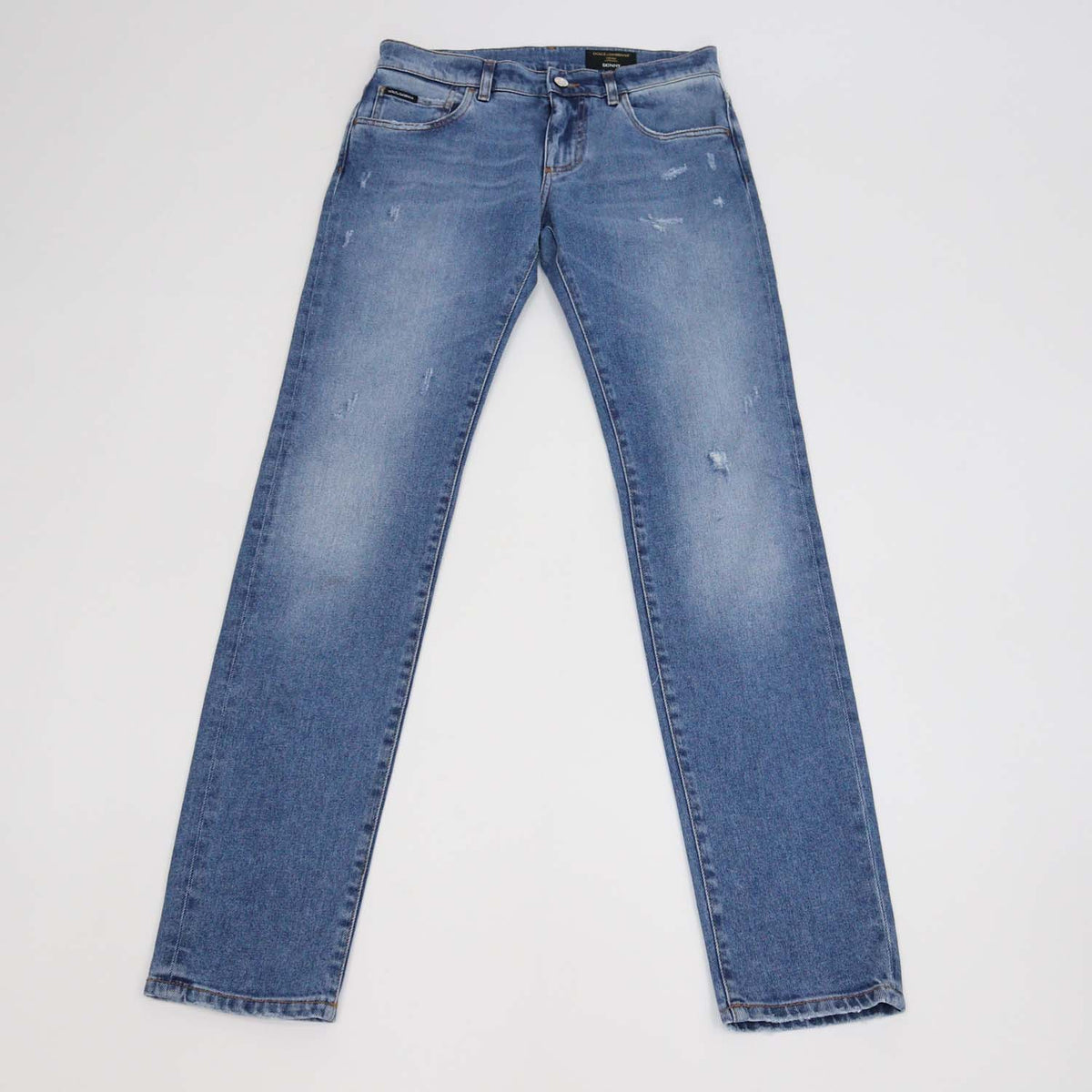 Dolce & Gabbana Blue Washed Denim Distressed Skinny Pants