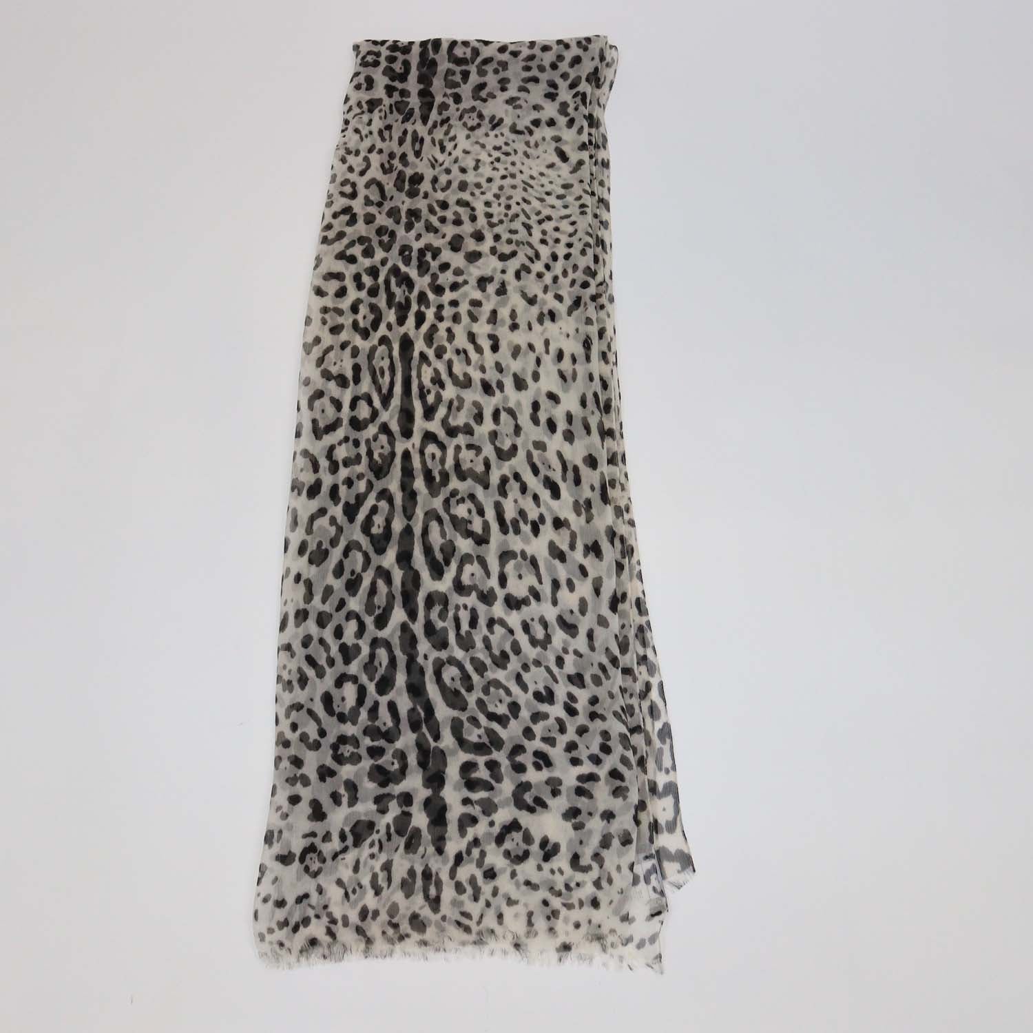 Dolce & Gabbana White/Black Silk Leopard Print Scarf/Shawl