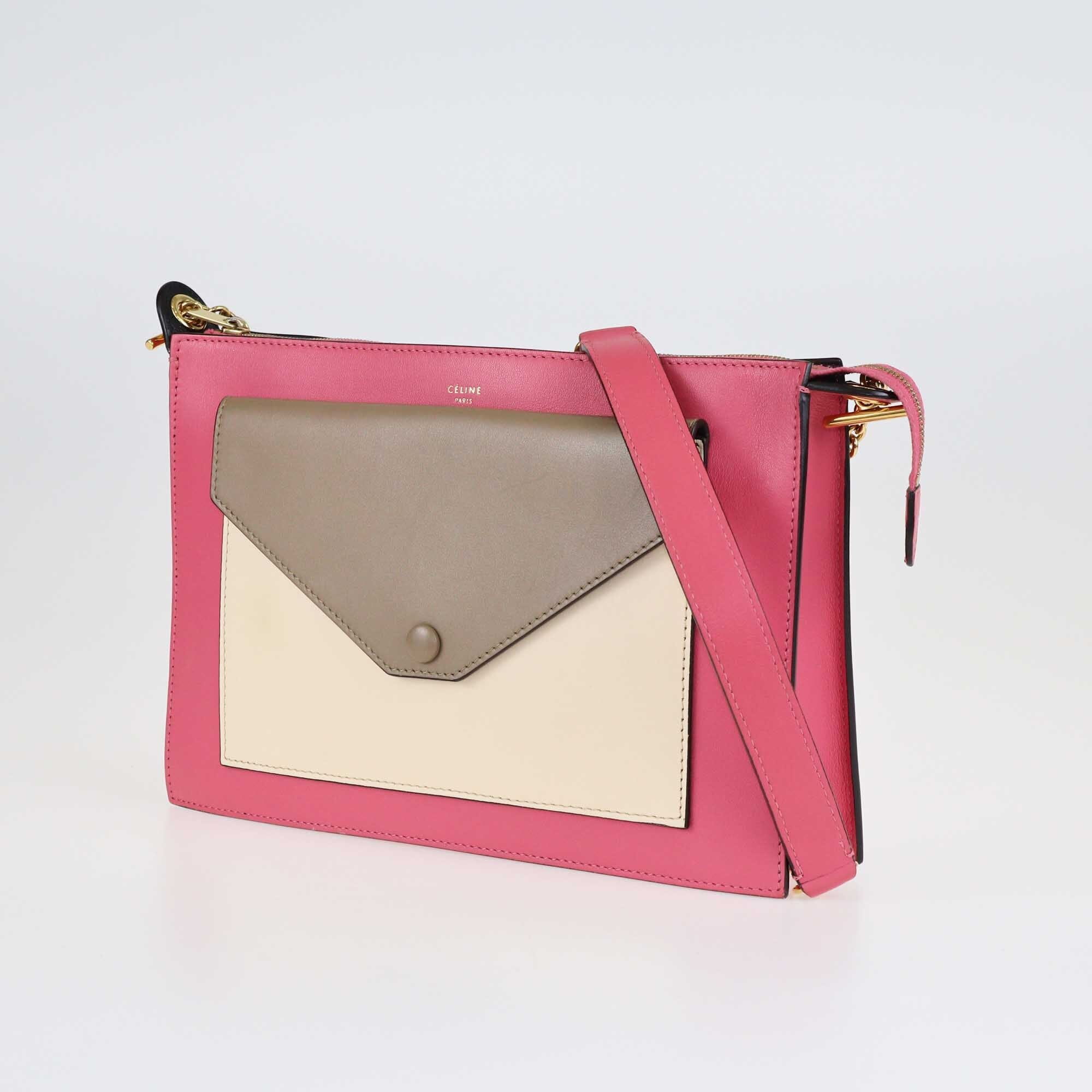 Celine Tricolor Medium Pocket Chain Clutch Bags Celine