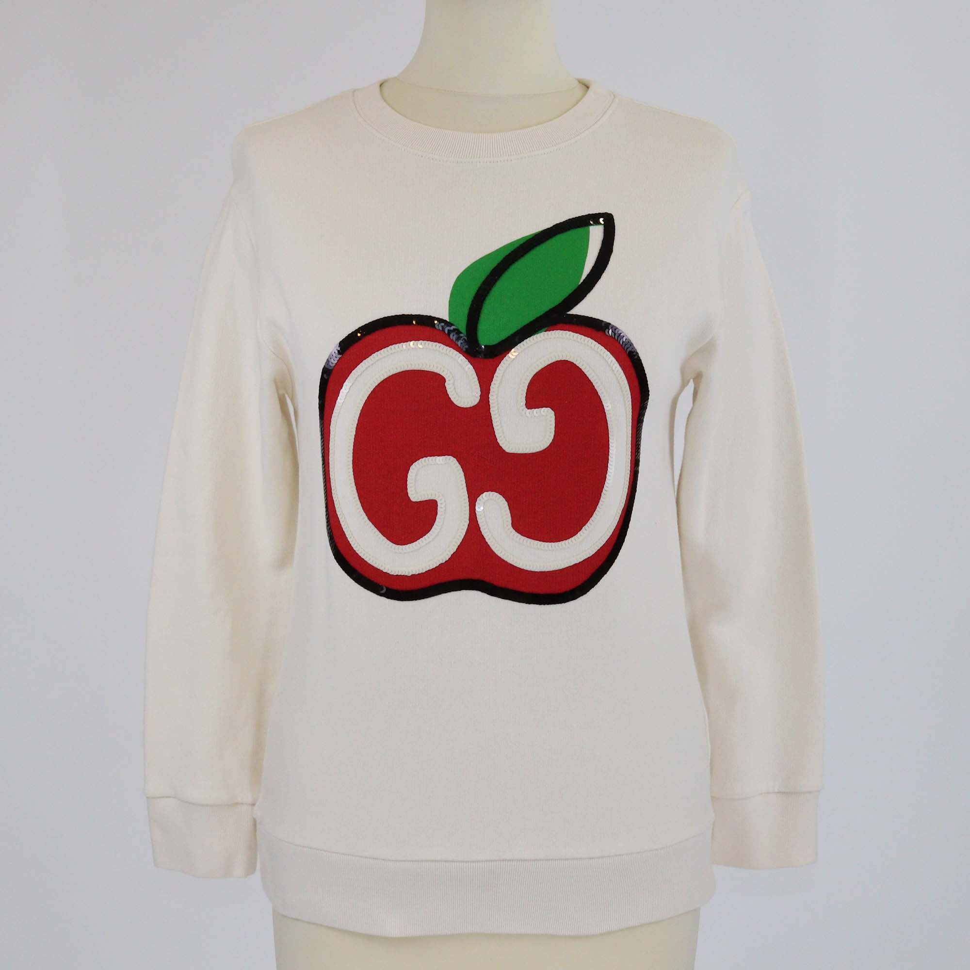 Gucci Kids Cream Cotton GG Sequined Apple Logo Print Sweatshirt
