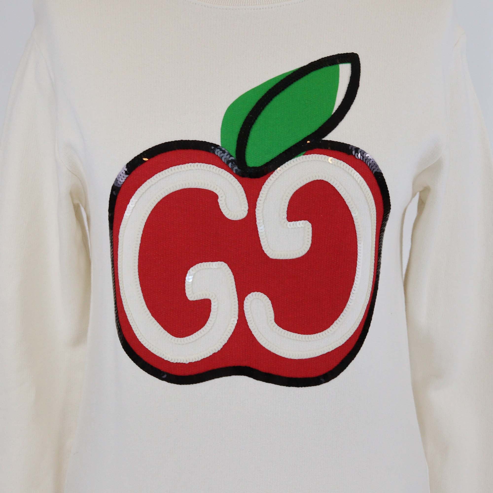 Gucci Kids Cream Cotton GG Sequined Apple Logo Print Sweatshirt
