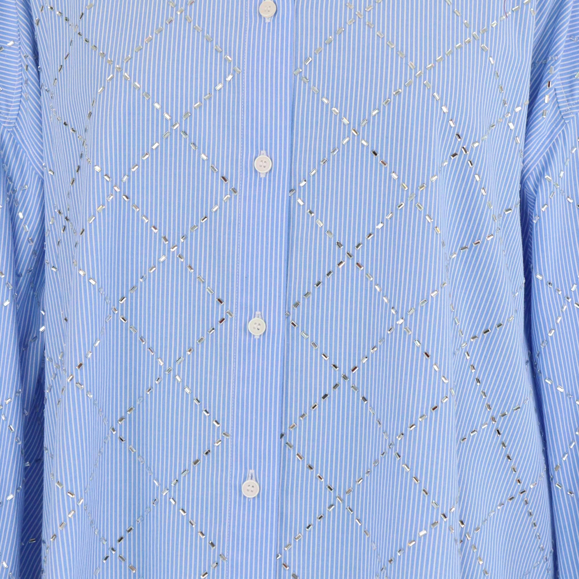 Sandro Blue Pinstripe Janeiro Rhinestone Oversized Shirt Womens Sandro