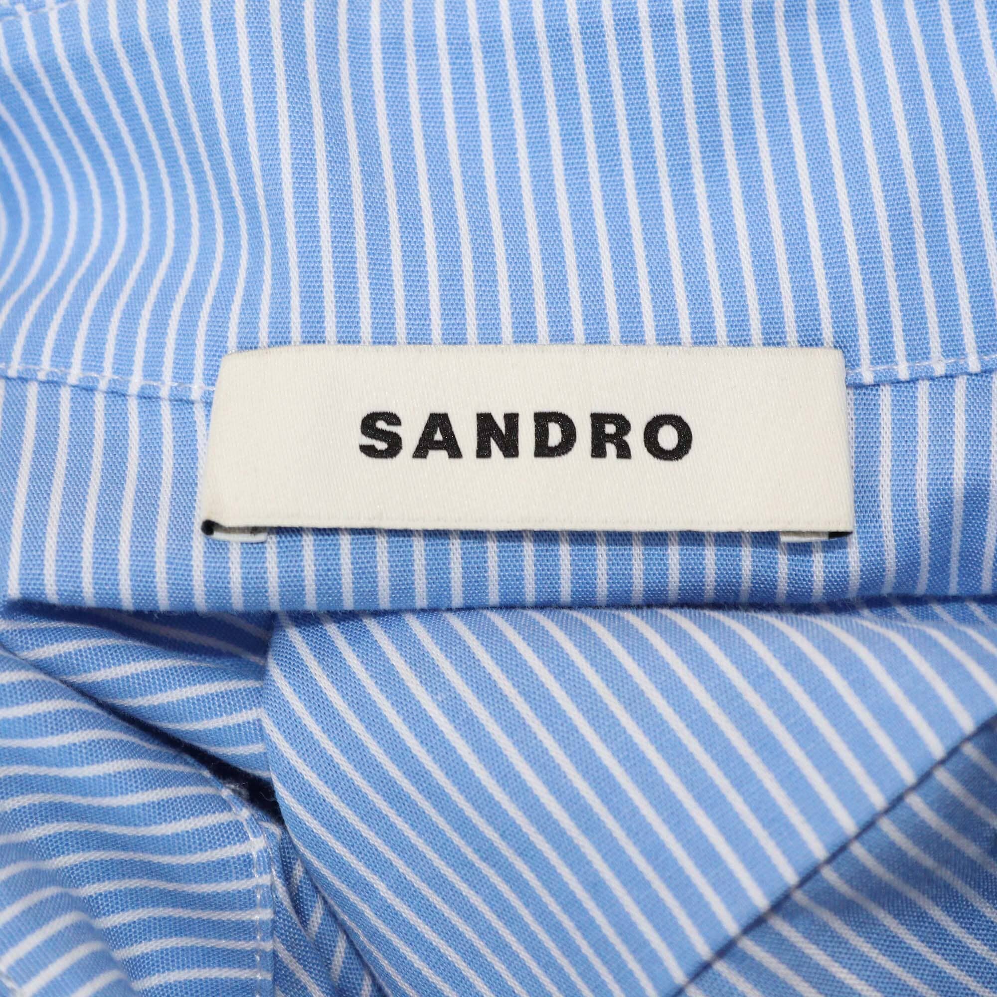Sandro Blue Pinstripe Janeiro Rhinestone Oversized Shirt Womens Sandro
