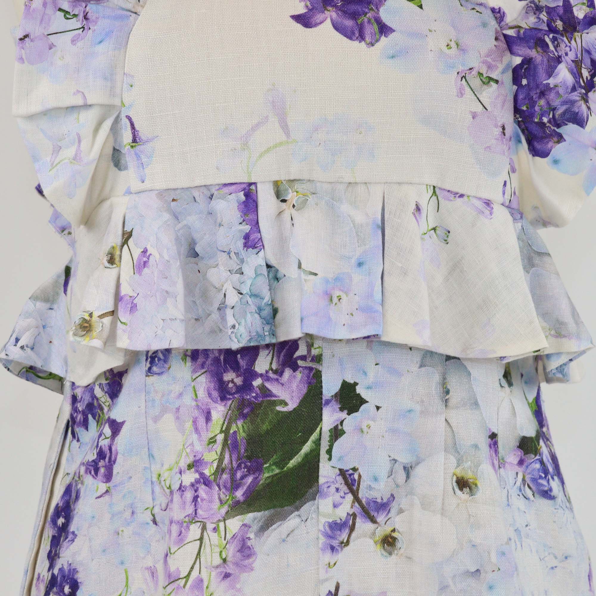 Zimmermann Multicolor Floral Print Linen Pinafore Mini Dress