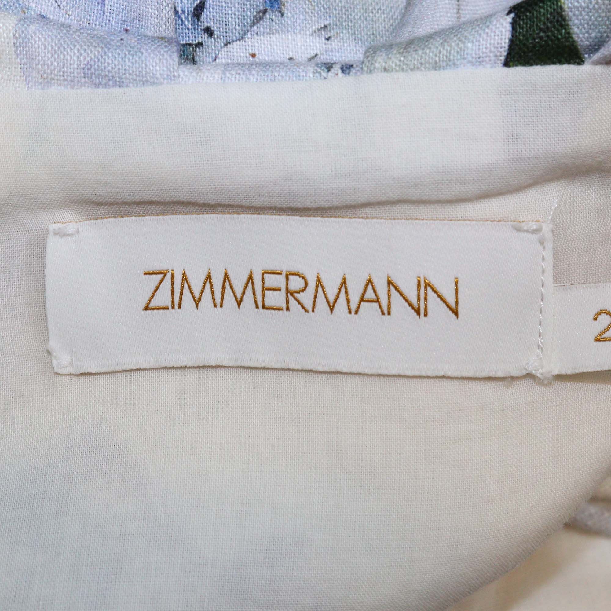 Zimmermann Multicolor Floral Print Linen Pinafore Mini Dress